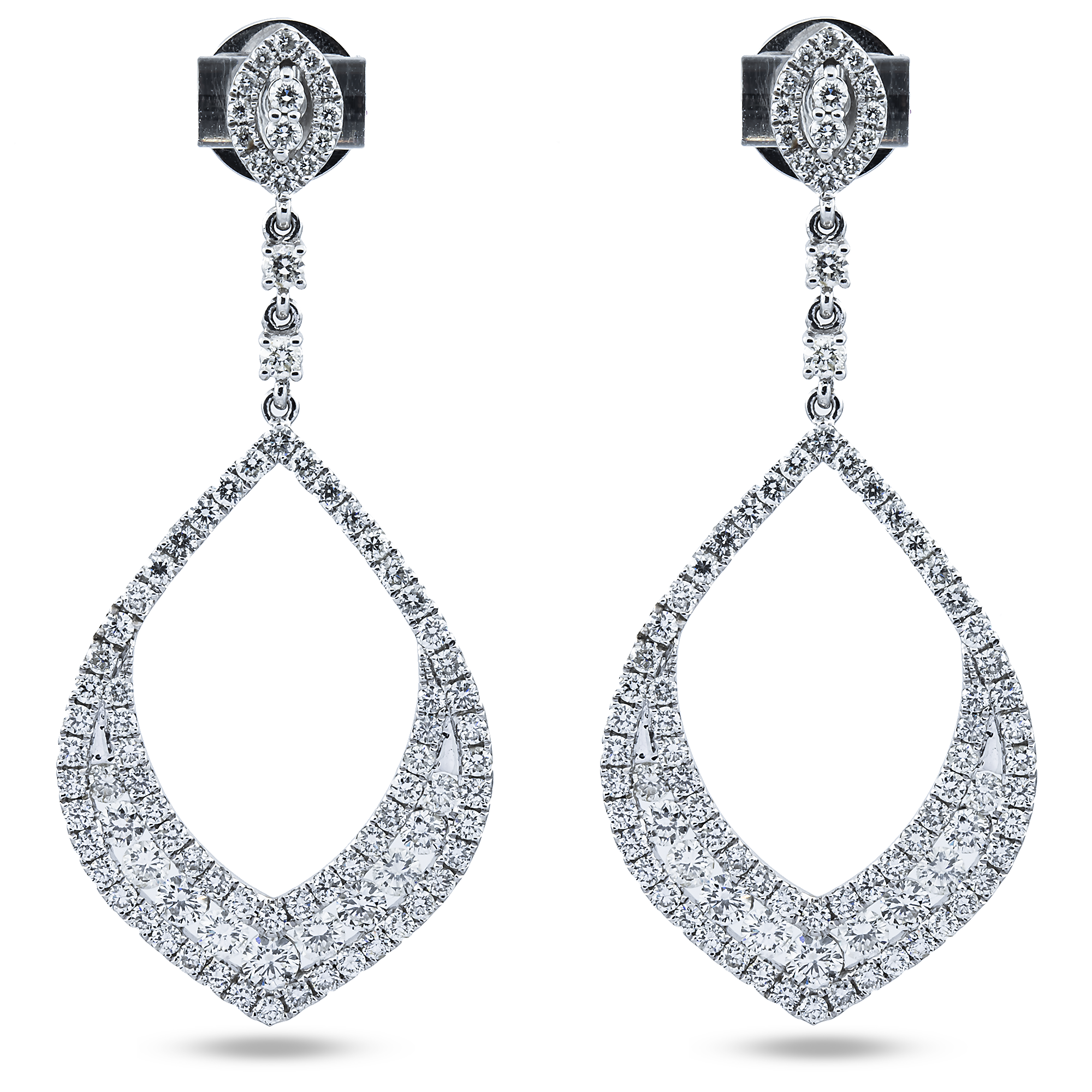 18K White Gold Round Diamond Open Drop Earrings 4.60ctw