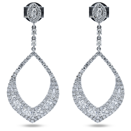 18K White Gold Round Diamond Open Drop Earrings 4.60ctw