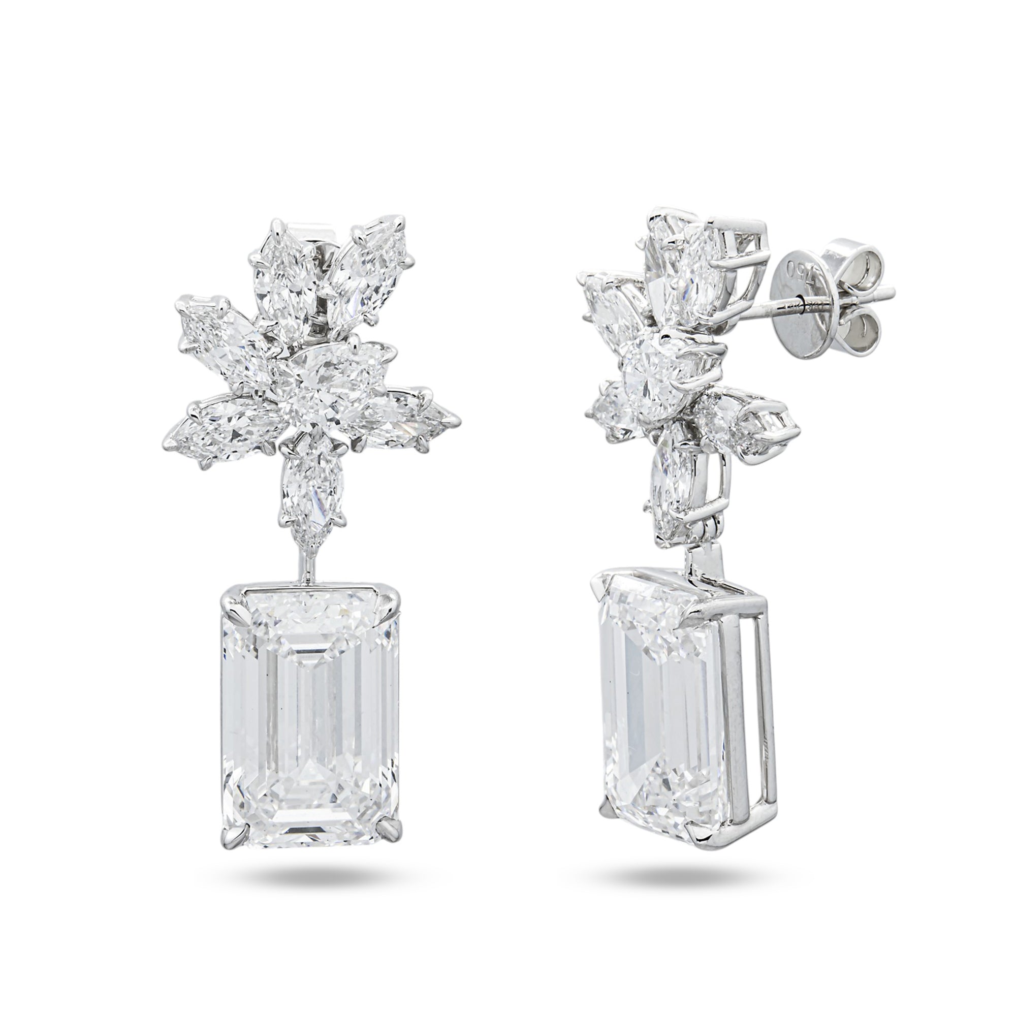 IGI 18K White Gold Multi Shape Diamond Drop Earrings 20.51ctw