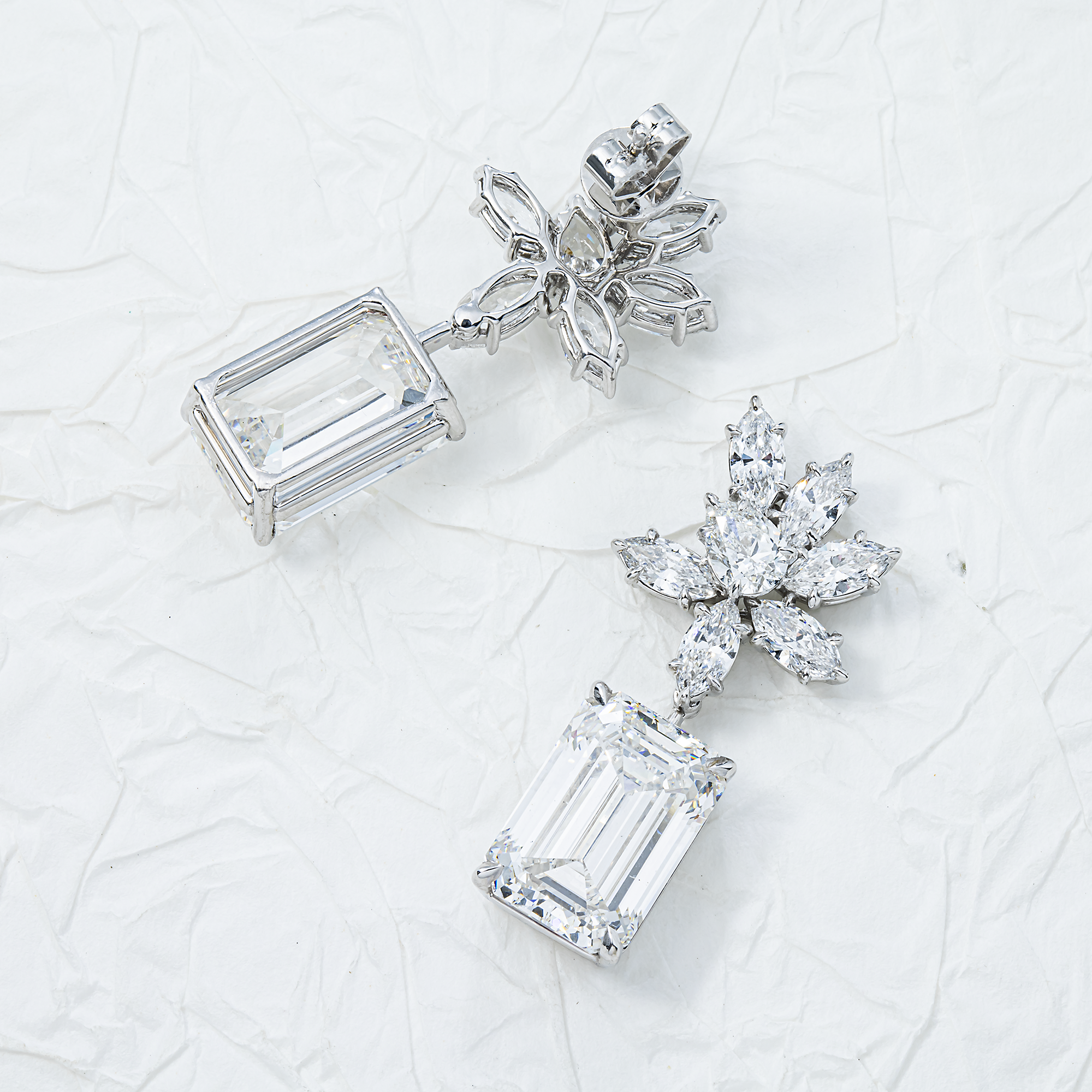IGI 18K White Gold Multi Shape Diamond Drop Earrings 20.51ctw