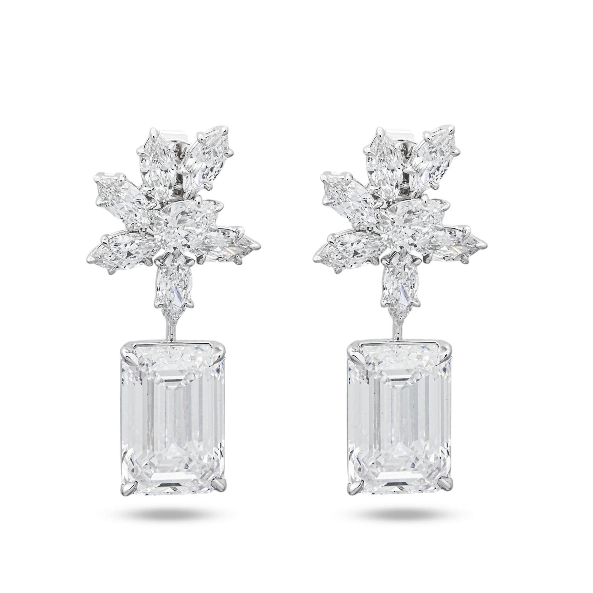 IGI 18K White Gold Multi Shape Diamond Drop Earrings 20.51ctw