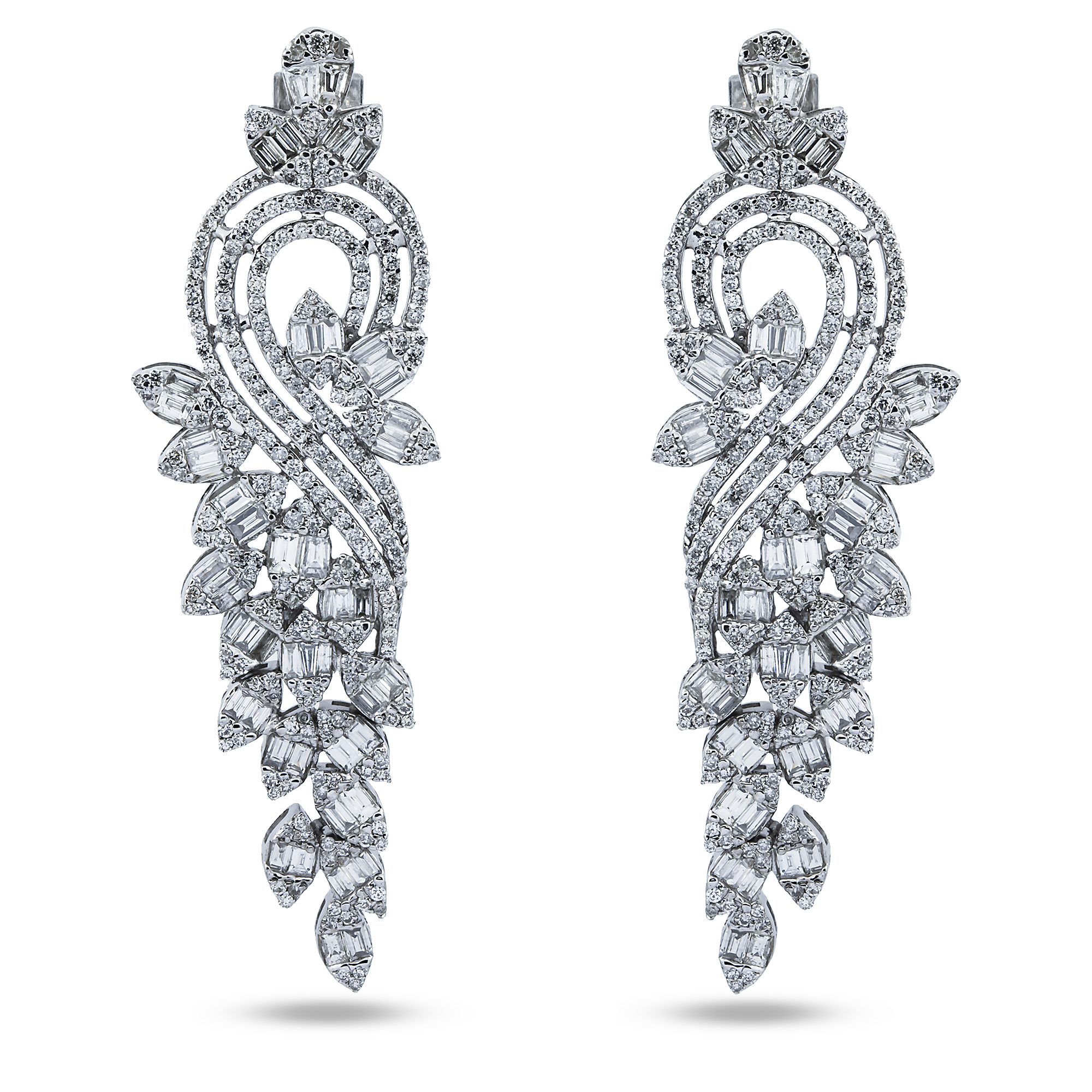 14K White Gold Serenading Swan Diamond Drop Earrings 5.30ctw
