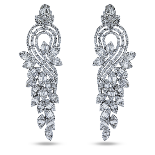14K White Gold Serenading Swan Diamond Drop Earrings 5.30ctw