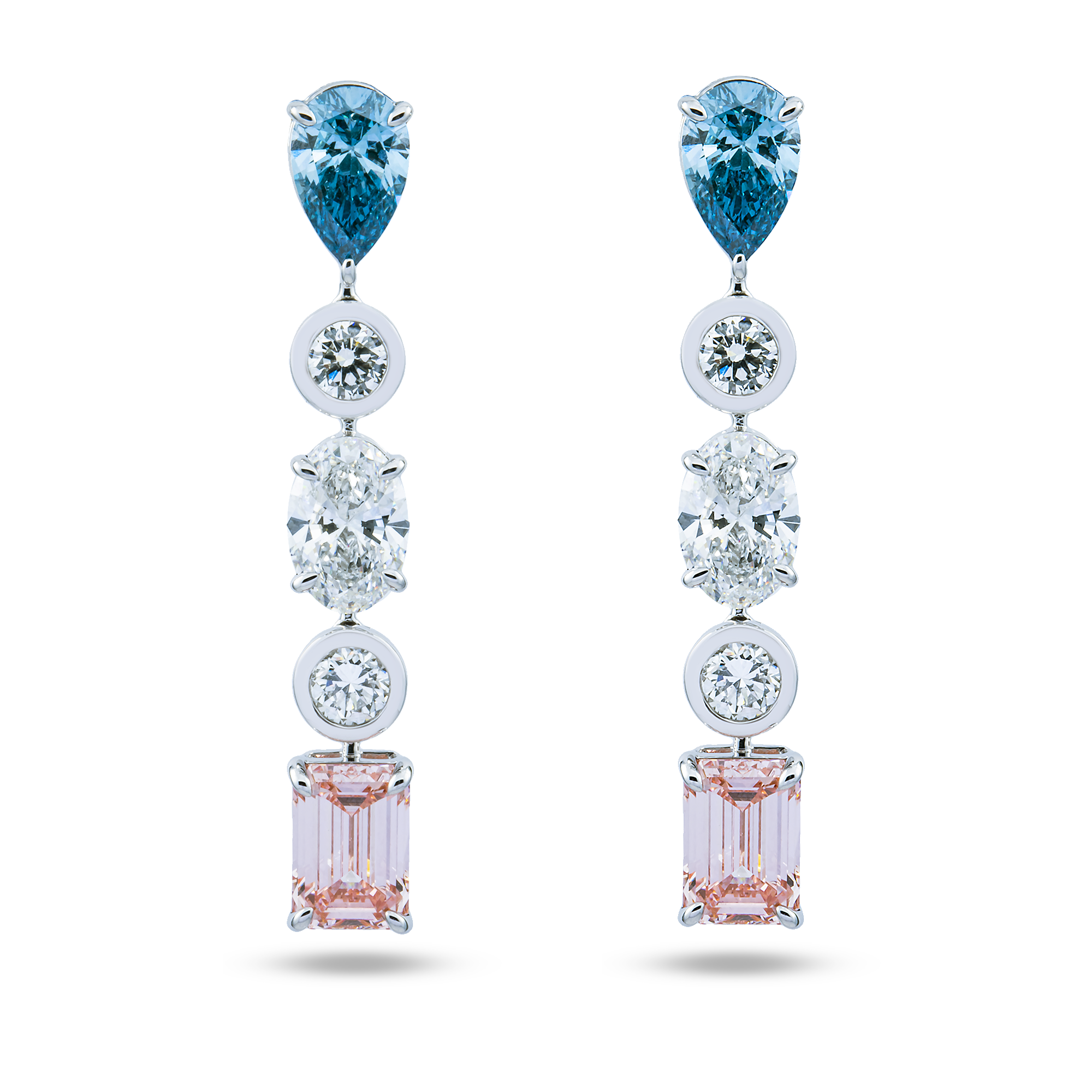 14K White Gold Fancy Blue & Pink Diamond Drop Earrings 8.24ctw