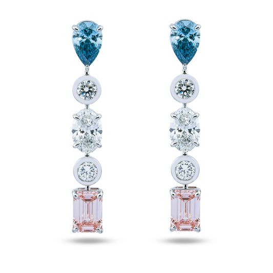 14K White Gold Fancy Blue & Pink Diamond Drop Earrings 8.24ctw