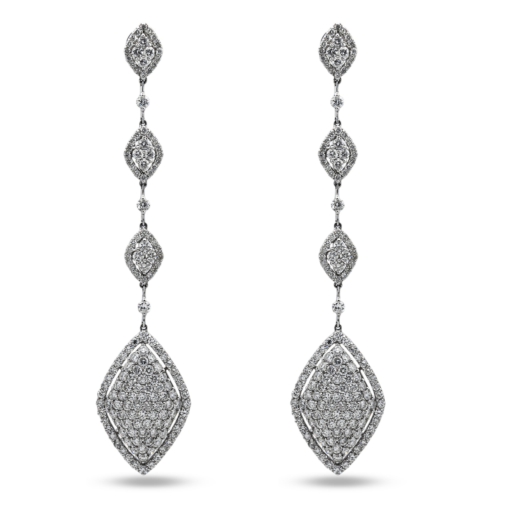 18K White Gold Round Diamond Drop Earrings 7.80ctw