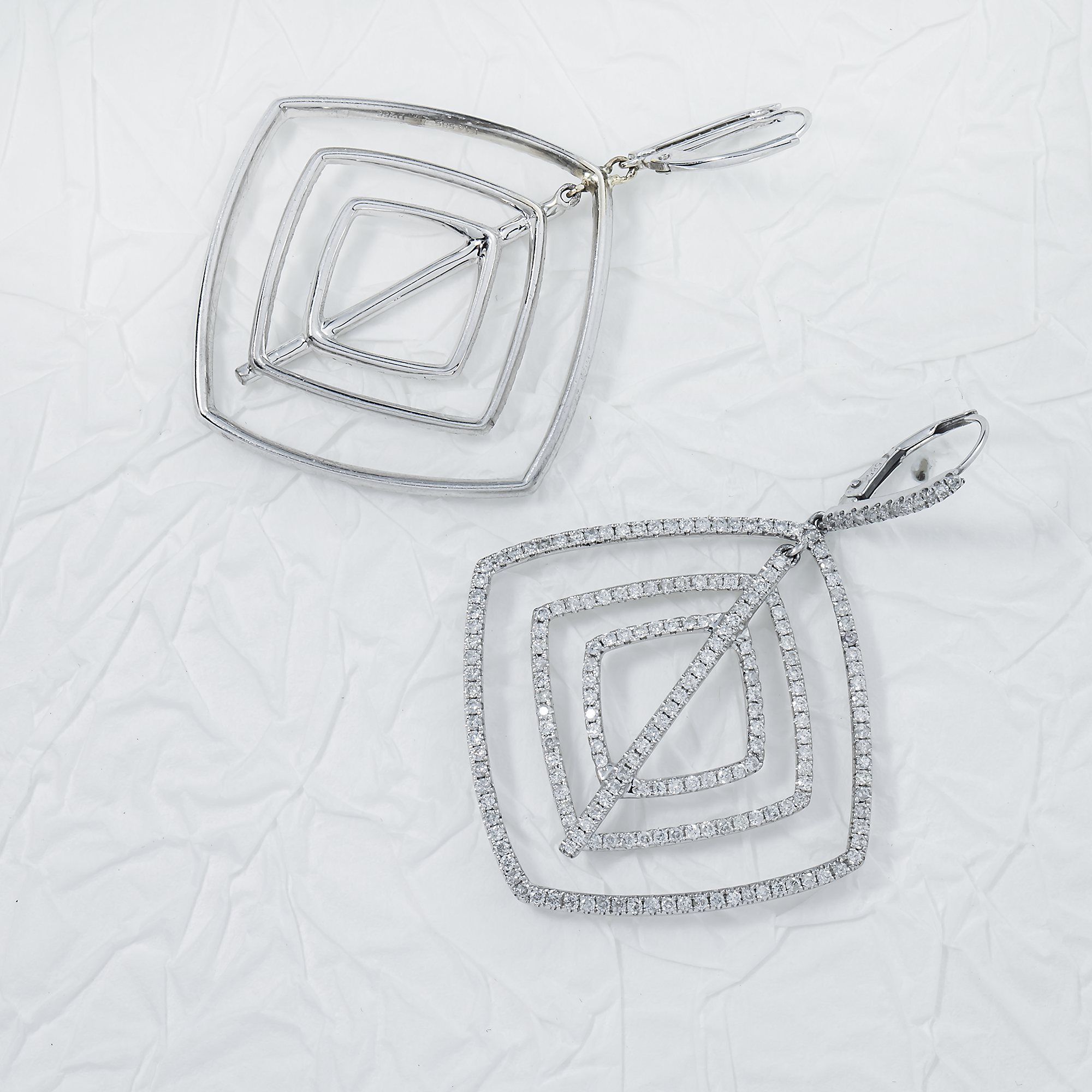 14K White Gold Round Diamond Square Drop Earrings 2.66ctw