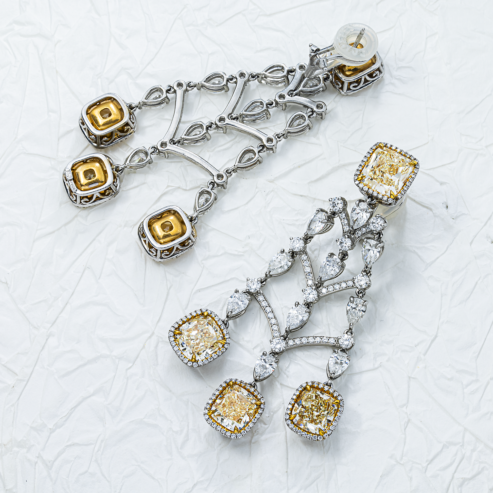 Platinum & 18K Gold Fancy Yellow & White Diamond Chandelier Drop Earrings 36.96ctw