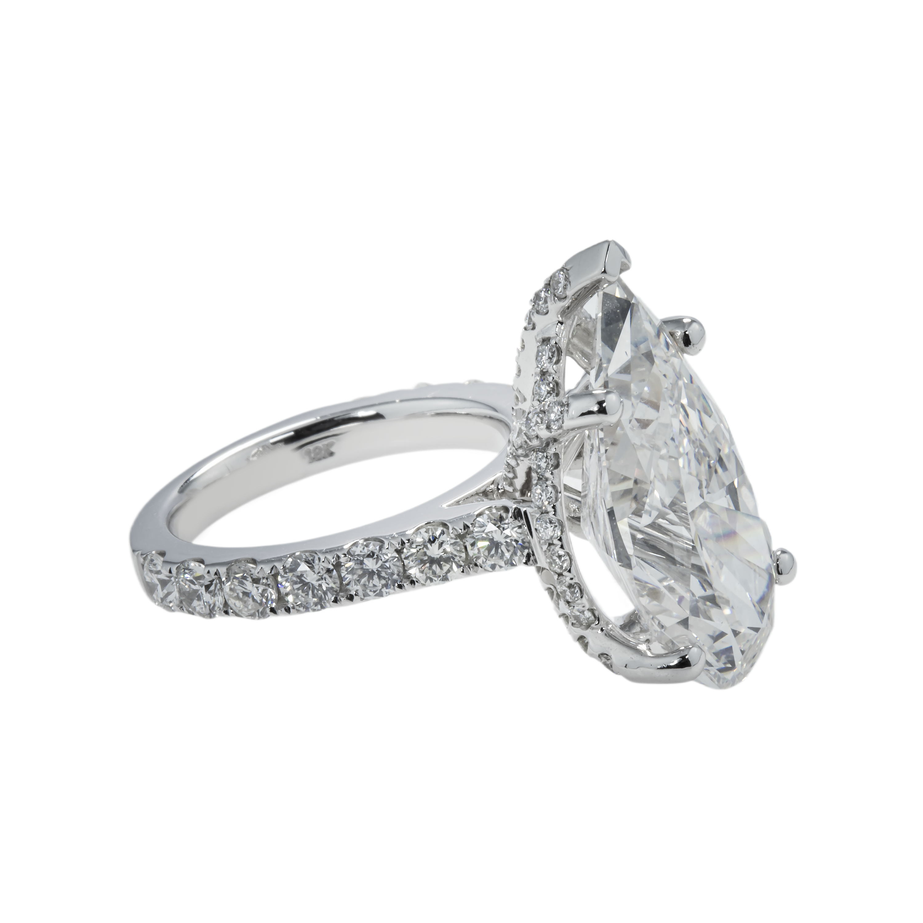 Gia 18K White Gold 11.72Ct Pear Cut Diamond Engagement Ring 14.05Ctw Bridal