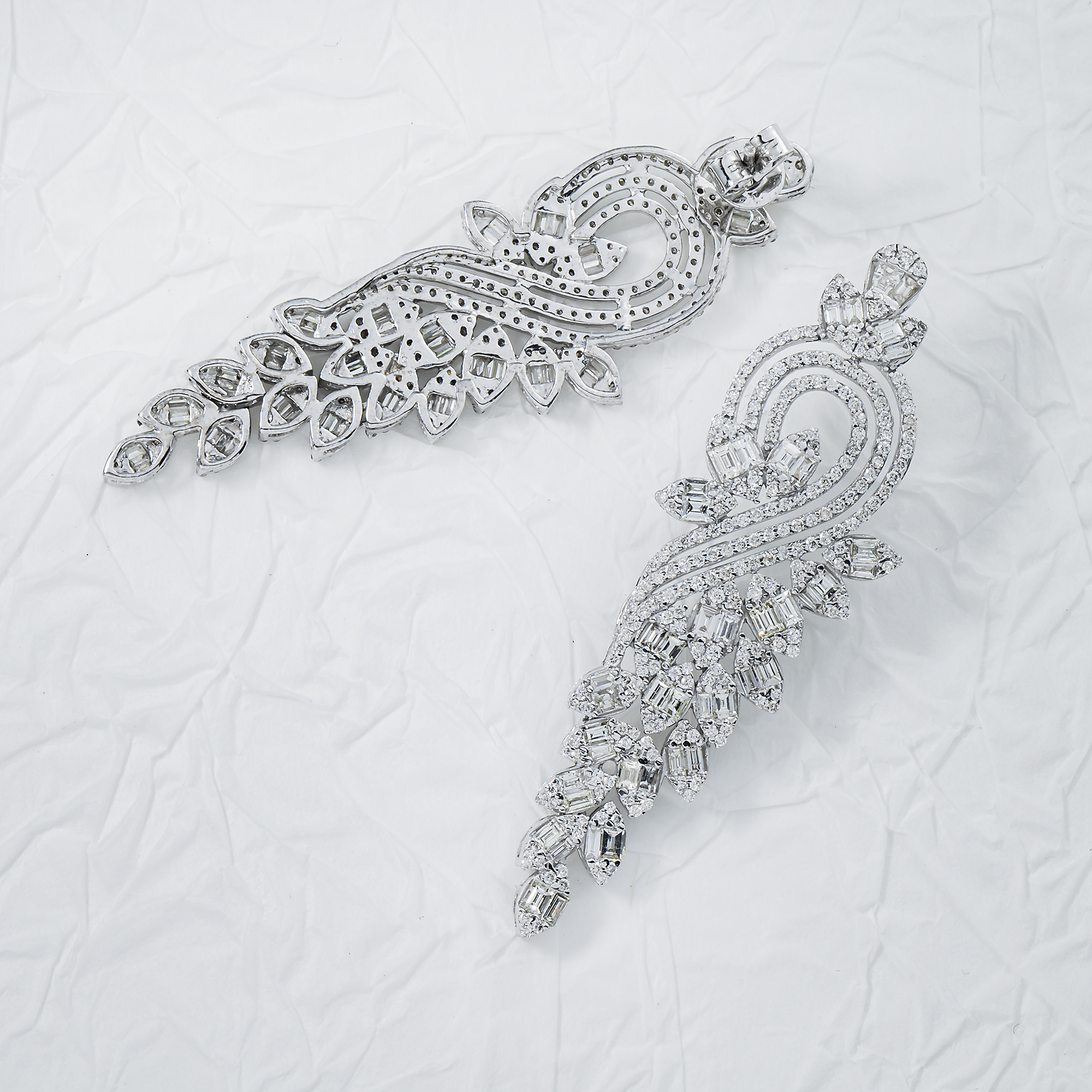 14K White Gold Serenading Swan Diamond Drop Earrings 5.30ctw