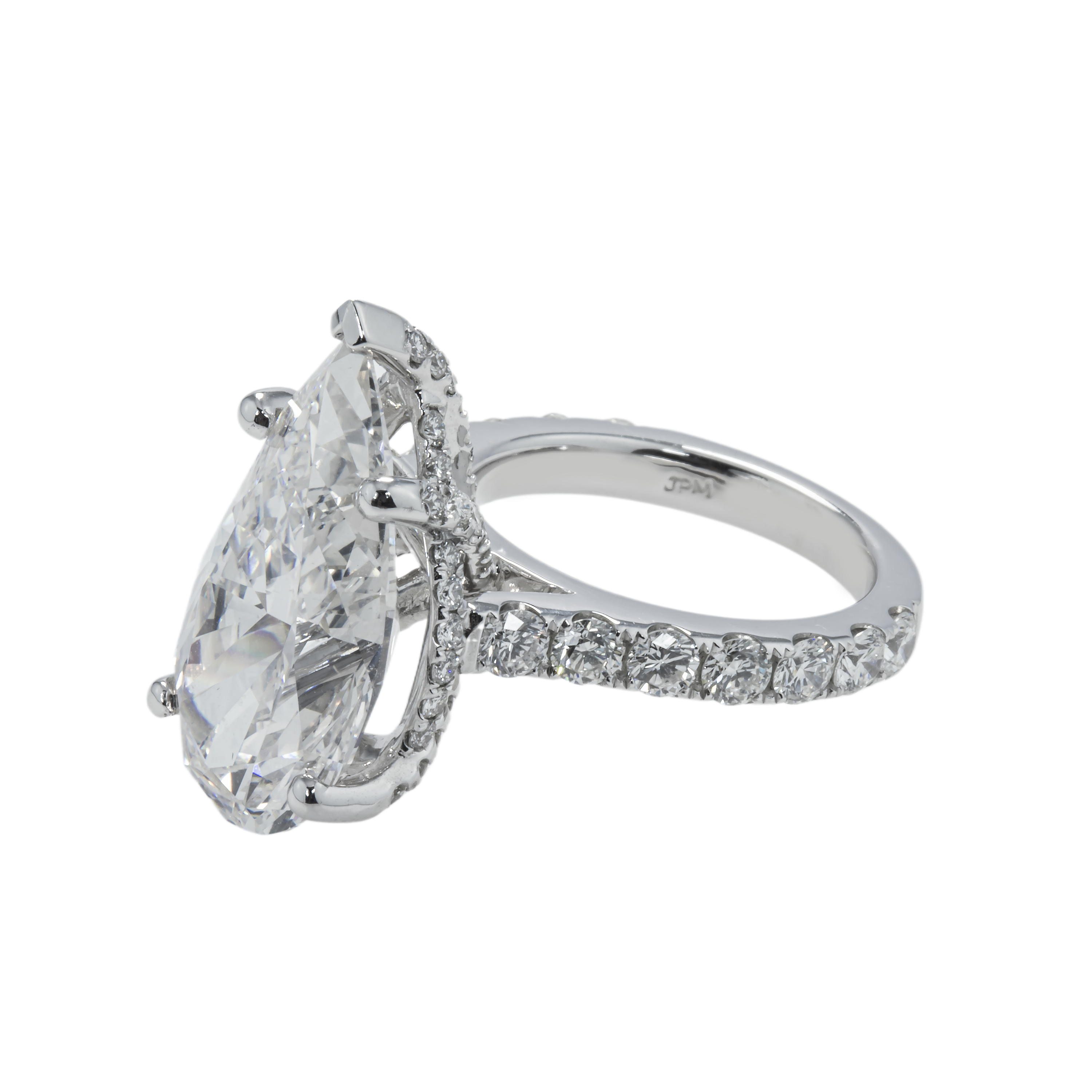 Gia 18K White Gold 11.72Ct Pear Cut Diamond Engagement Ring 14.05Ctw Bridal