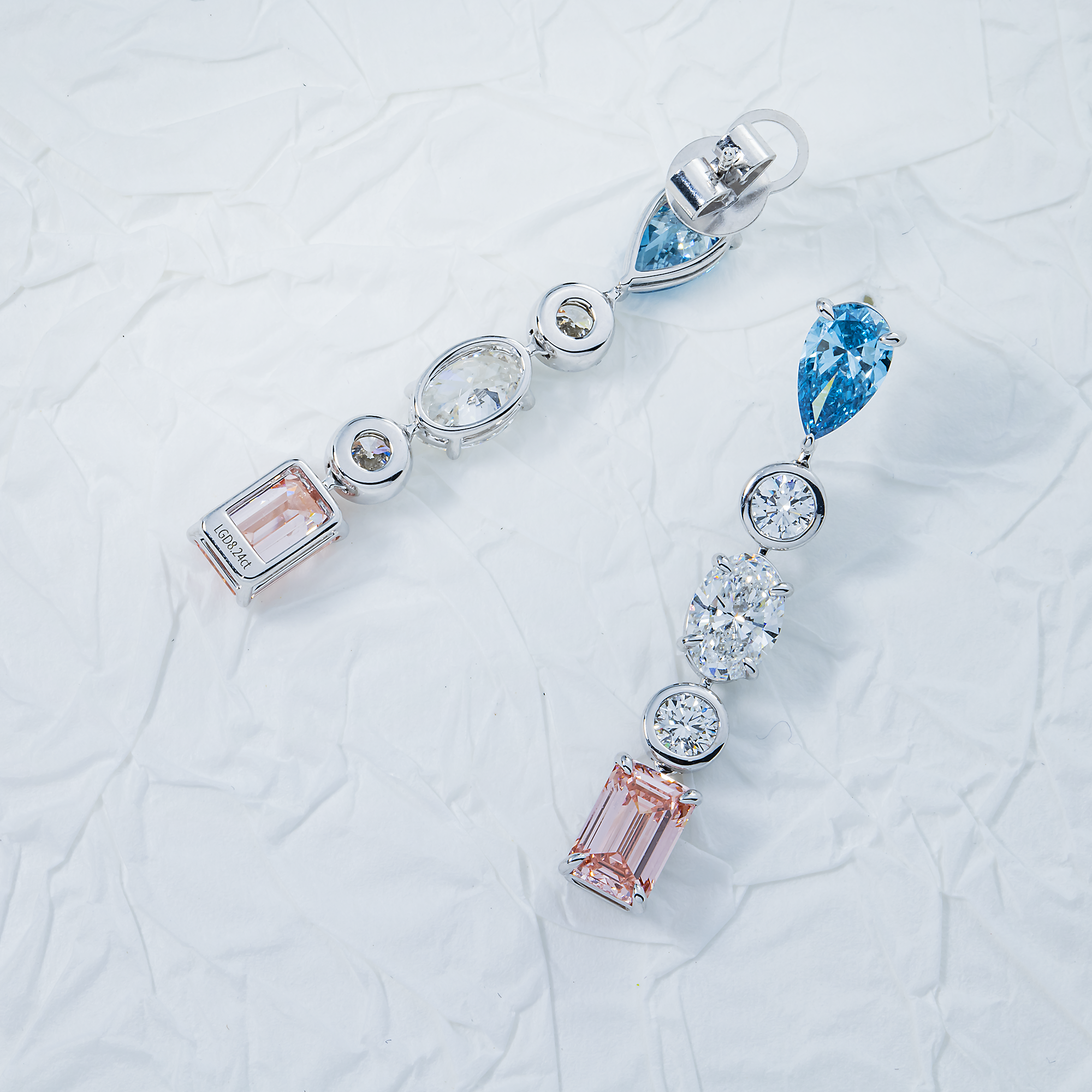 14K White Gold Fancy Blue & Pink Diamond Drop Earrings 8.24ctw