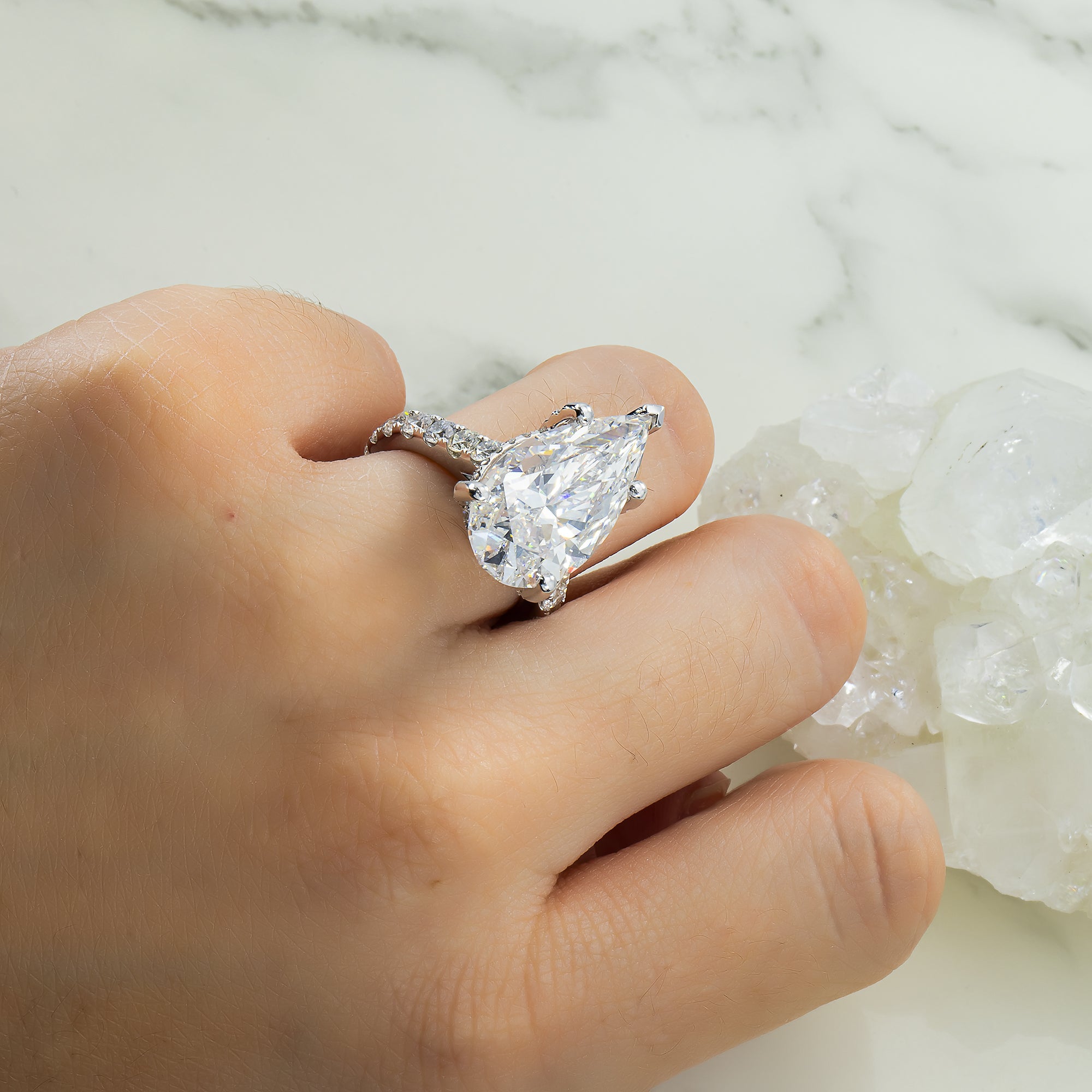 Gia 18K White Gold 11.72Ct Pear Cut Diamond Engagement Ring 14.05Ctw Bridal