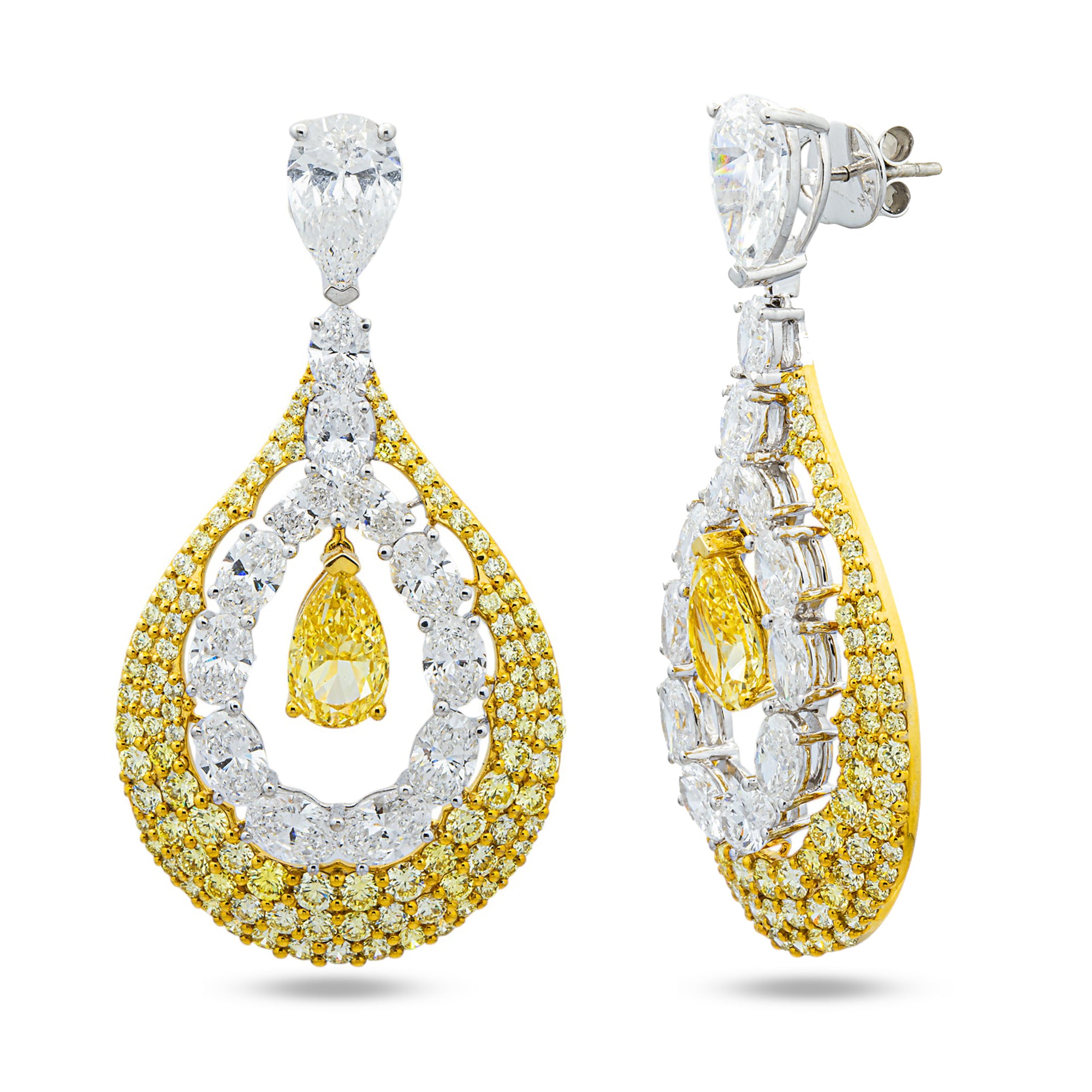 IGI 14K Two Tone Multi Shape Fancy Yellow & White Diamond Drop Earrings 21.95ctw