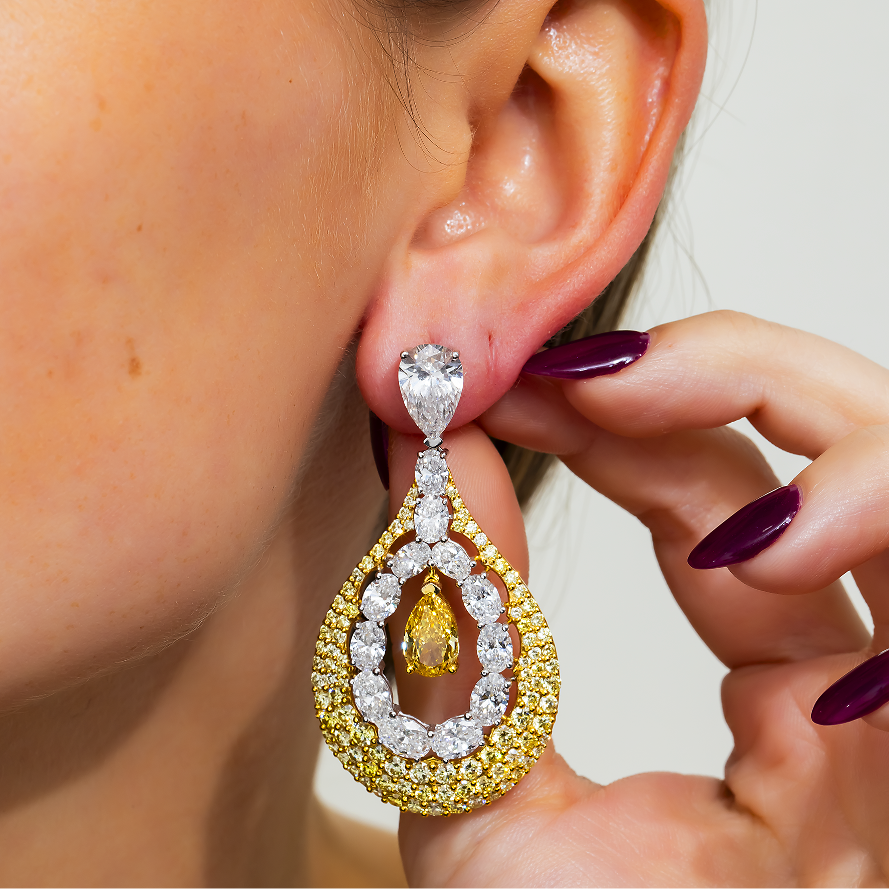 IGI 14K Two Tone Multi Shape Fancy Yellow & White Diamond Drop Earrings 21.95ctw