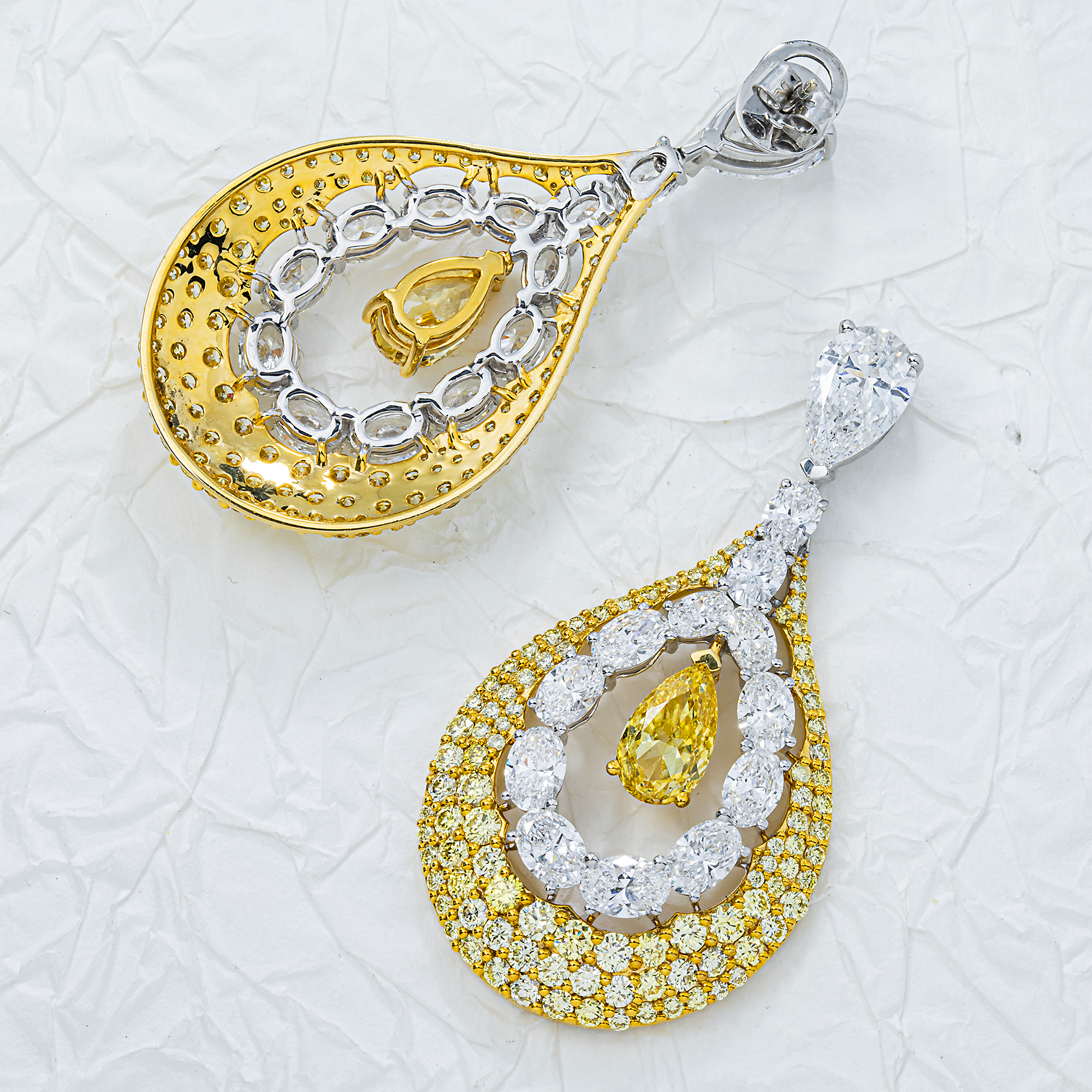 IGI 14K Two Tone Multi Shape Fancy Yellow & White Diamond Drop Earrings 21.95ctw