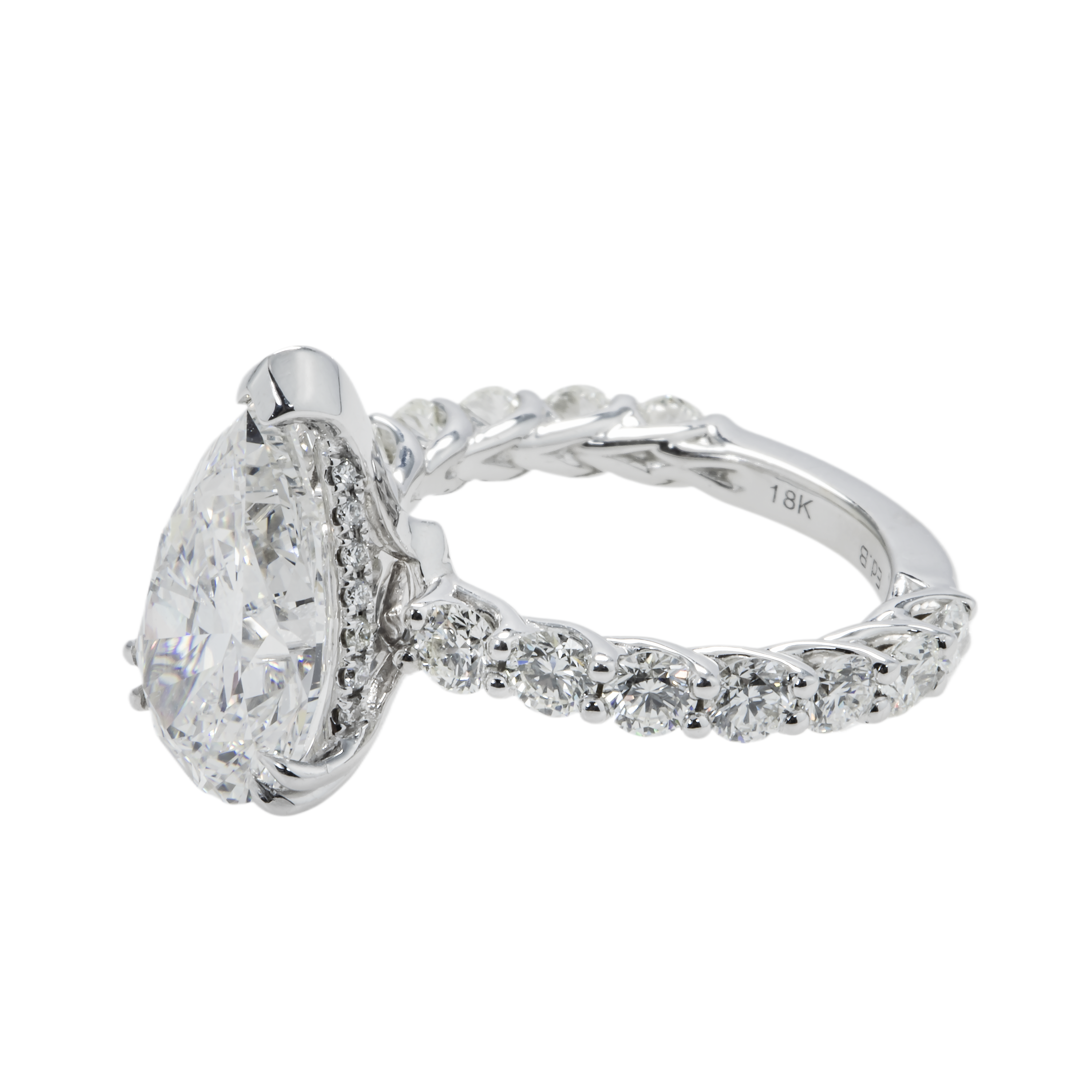 Gia 18K White Gold Pear Cut Diamond Engagement Ring 7.08Ctw Bridal