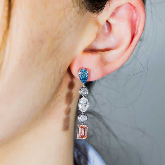 14K White Gold Fancy Blue & Pink Diamond Drop Earrings 8.24ctw