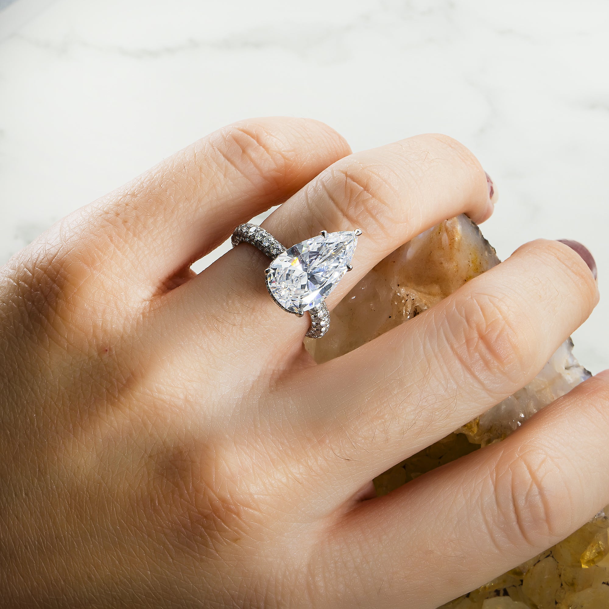 Gia Platinum 5.02Ct Pear Cut Diamond Engagement Ring 6.78Ctw Bridal