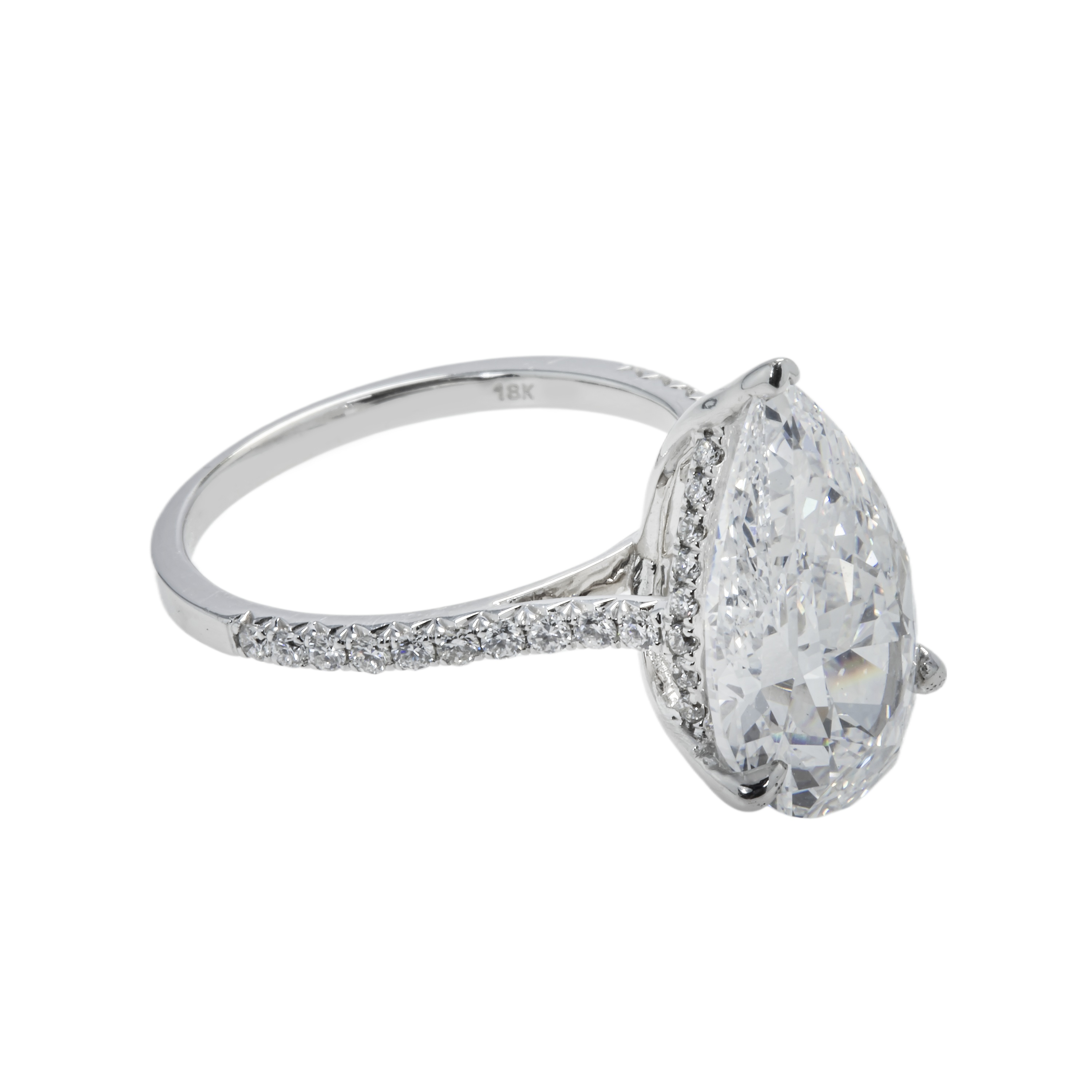 Gia 18K White Gold 5.41Ct Pear Cut Diamond Engagement Ring 5.83Ctw Bridal