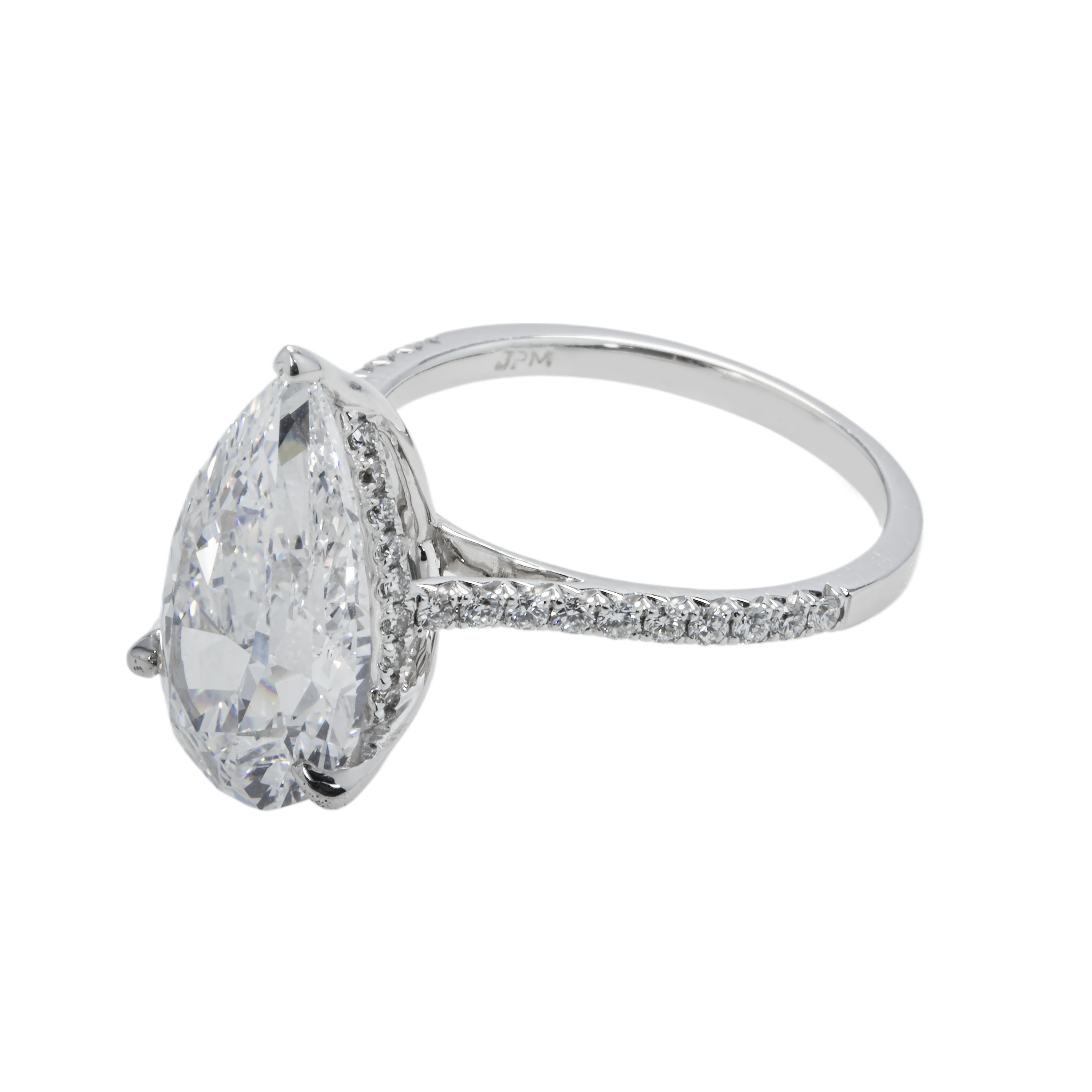 Gia 18K White Gold 5.41Ct Pear Cut Diamond Engagement Ring 5.83Ctw Bridal