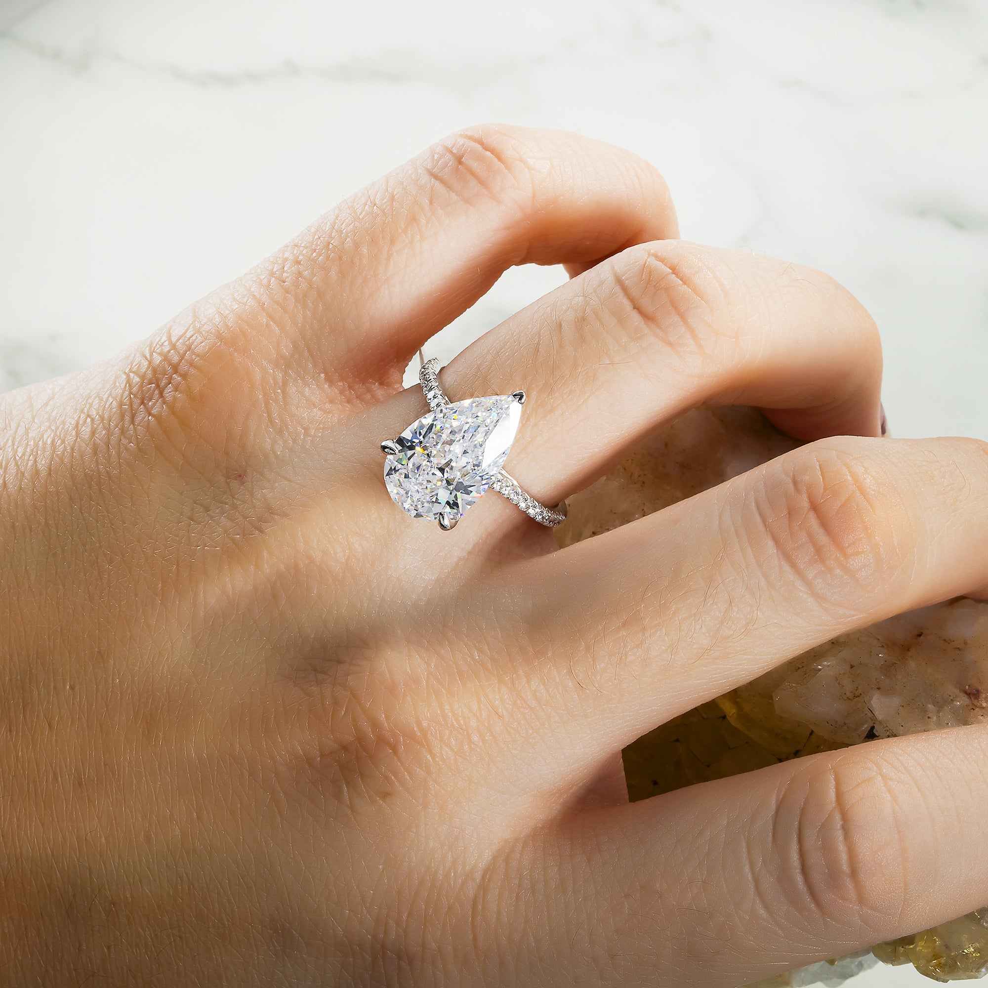 Gia 18K White Gold 5.41Ct Pear Cut Diamond Engagement Ring 5.83Ctw Bridal