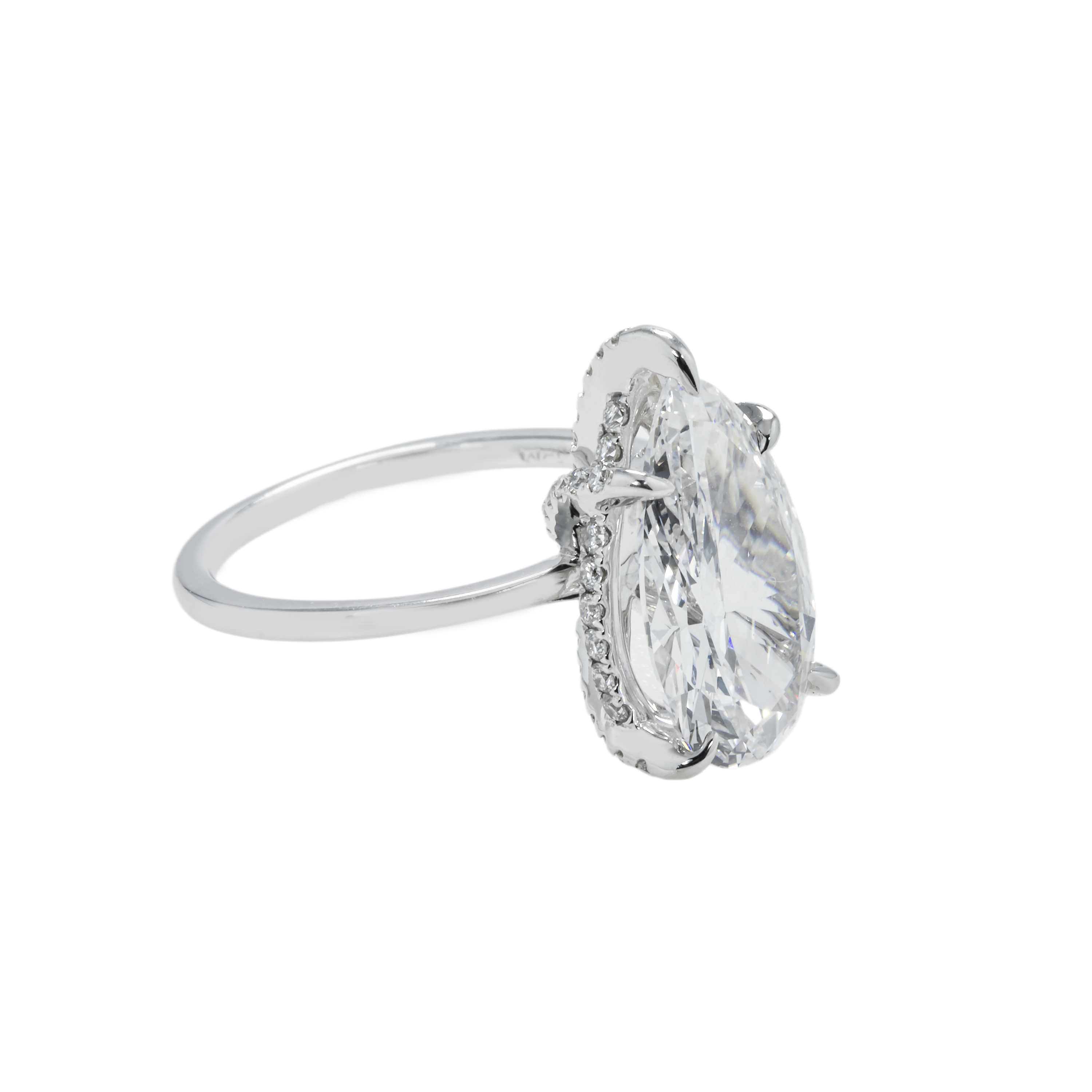 Gia 18K White Gold Solitaire 3.91Ct Pear Cut Diamond Engagement Ring 4.32Ctw Bridal
