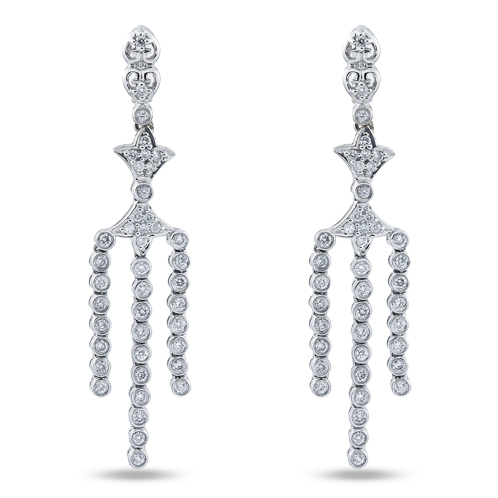 14K White Gold Round Diamond Dagger Drop Earrings 1.02ctw
