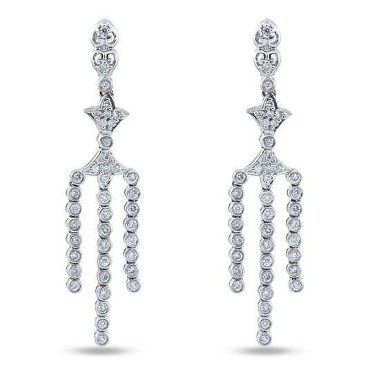 14K White Gold Round Diamond Dagger Drop Earrings 1.02ctw