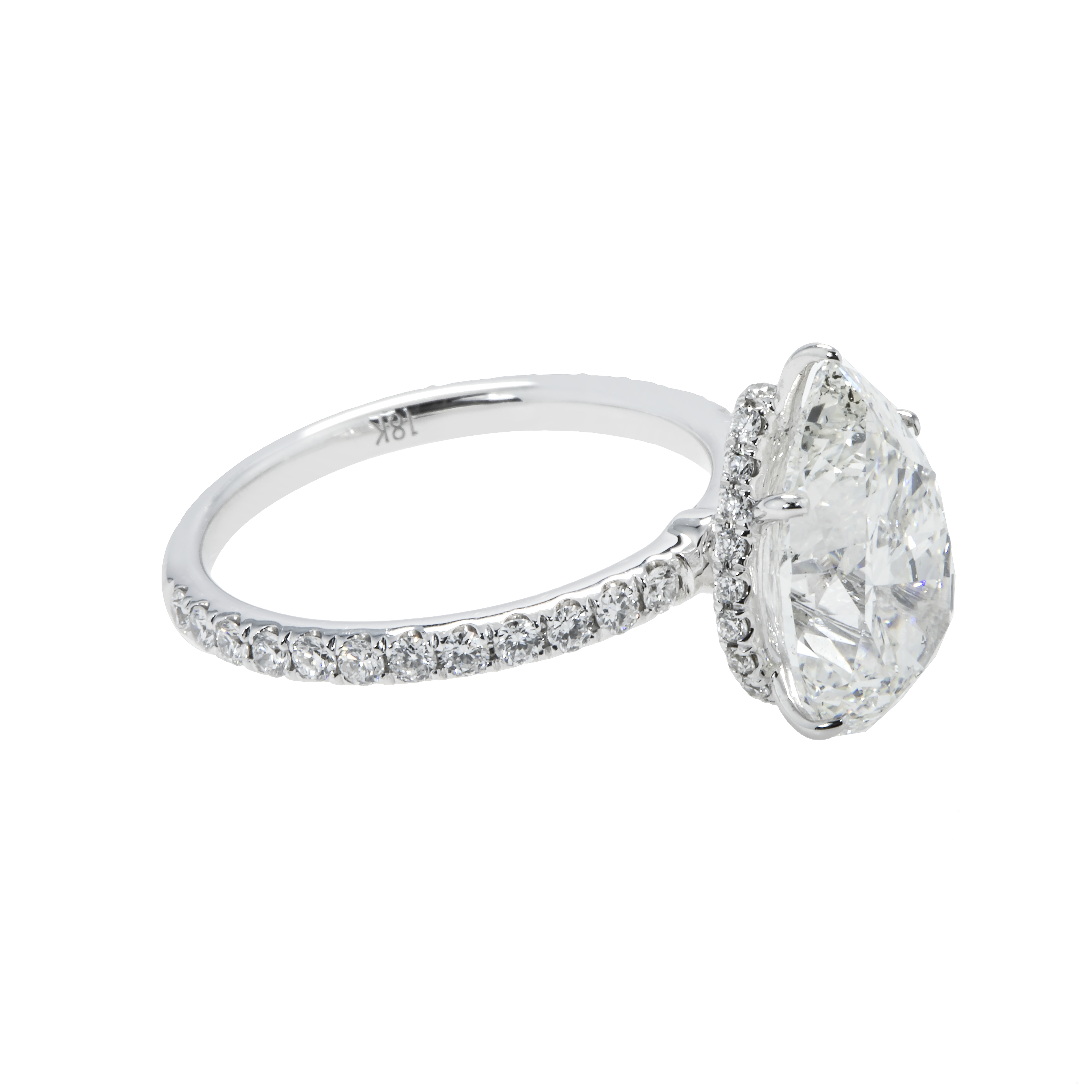 Gia 18K White Gold 4.12Ct Pear Cut Diamond Engagement Ring 4.67Ct Bridal