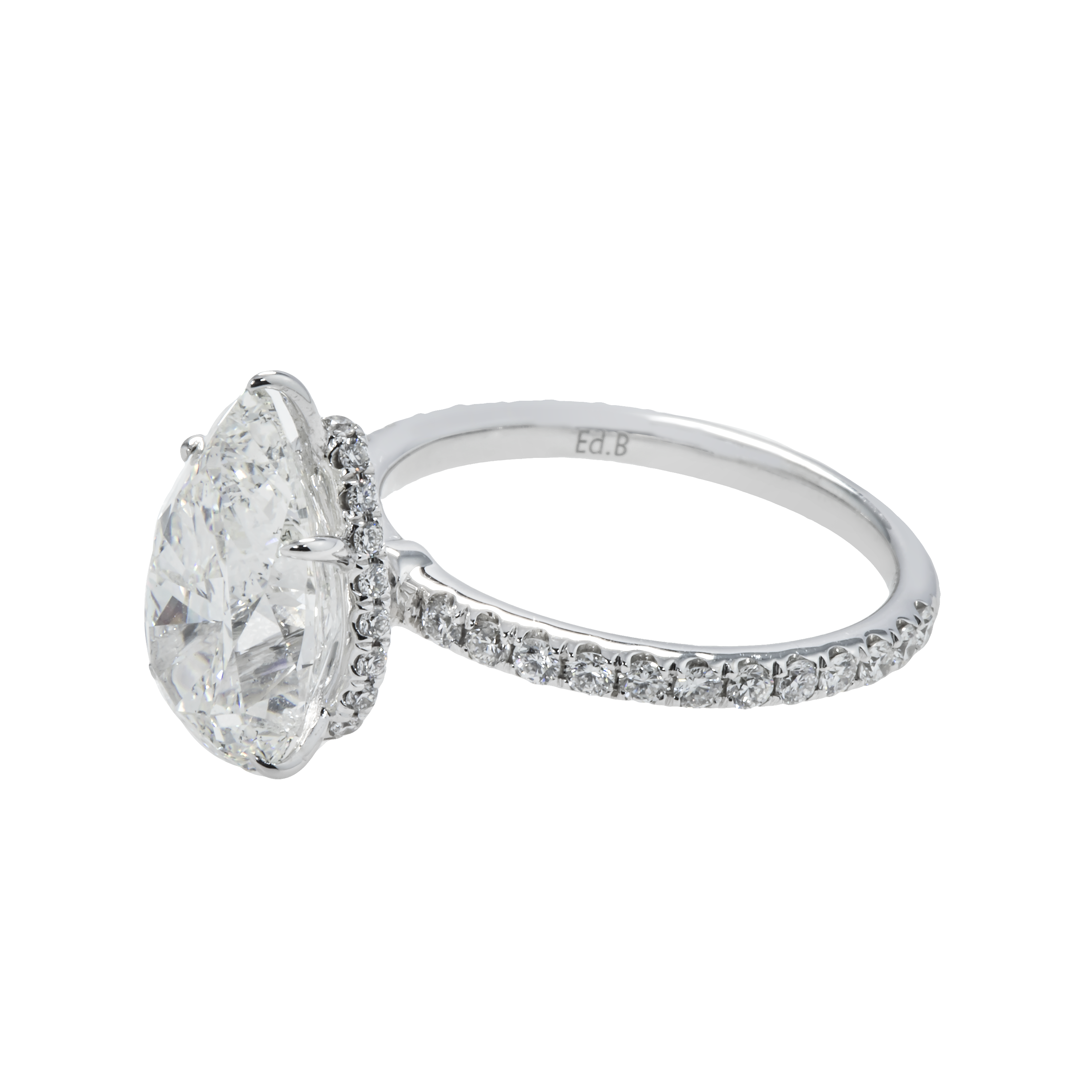 Gia 18K White Gold 4.12Ct Pear Cut Diamond Engagement Ring 4.67Ct Bridal
