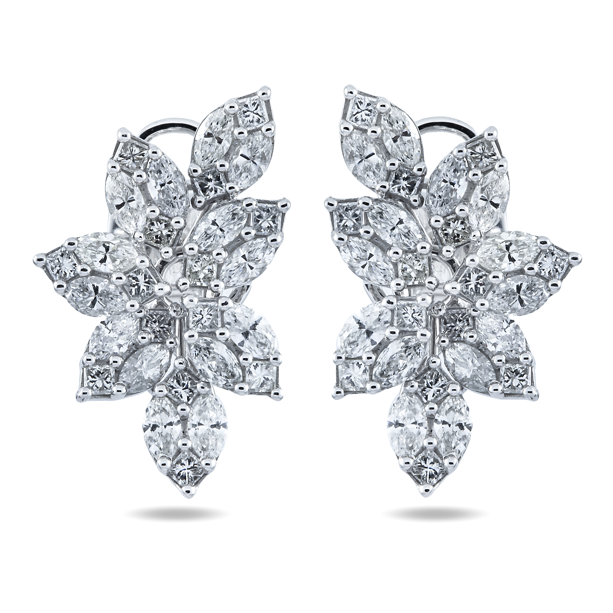 14K White Gold Marquise & Princess Diamond Vine Climber Earrings 4.38ctw