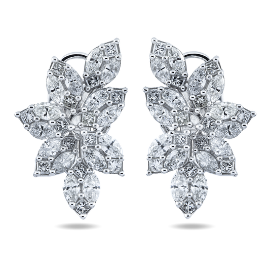 14K White Gold Marquise & Princess Diamond Vine Climber Earrings 4.38ctw