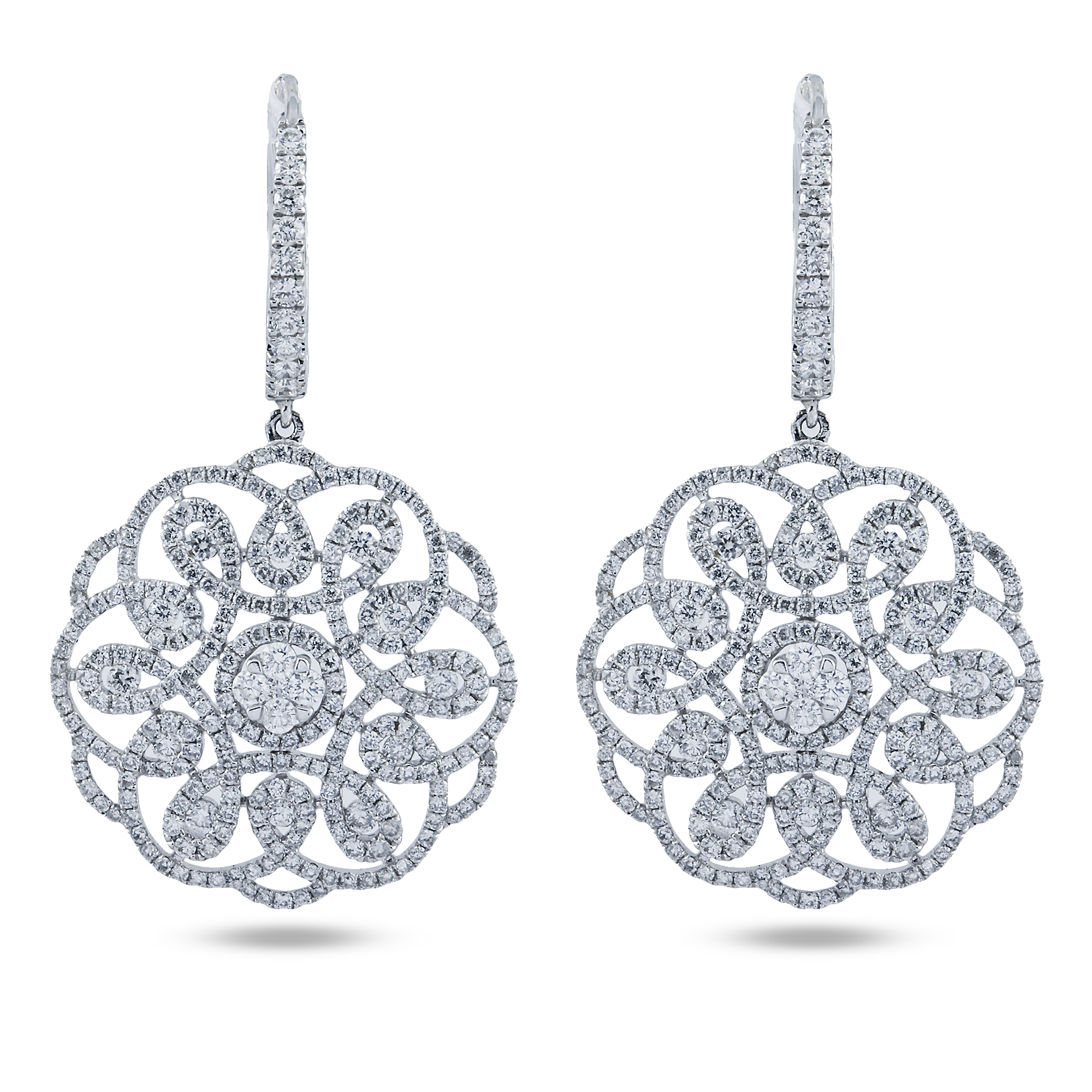 18K White Gold Eternal Garden Round Diamond Drop Earrings 2.42ctw