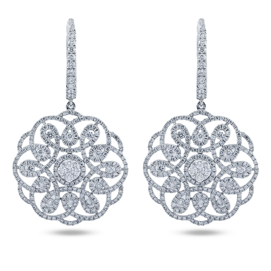 18K White Gold Eternal Garden Round Diamond Drop Earrings 2.42ctw