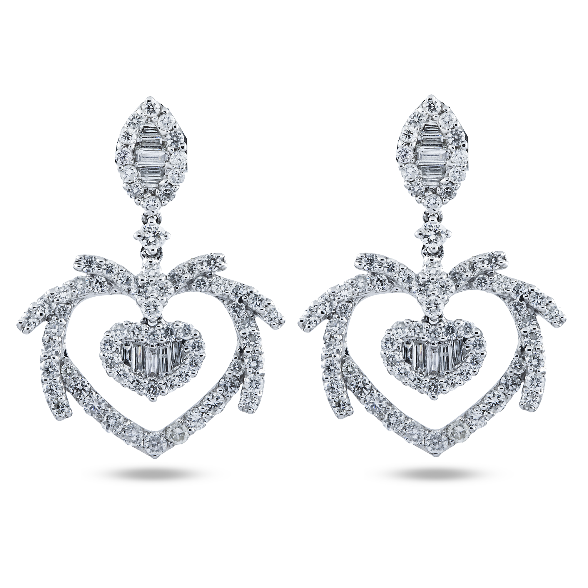 18K White Gold "Tough Love" Diamond Heart Drop Earrings 2.37ctw