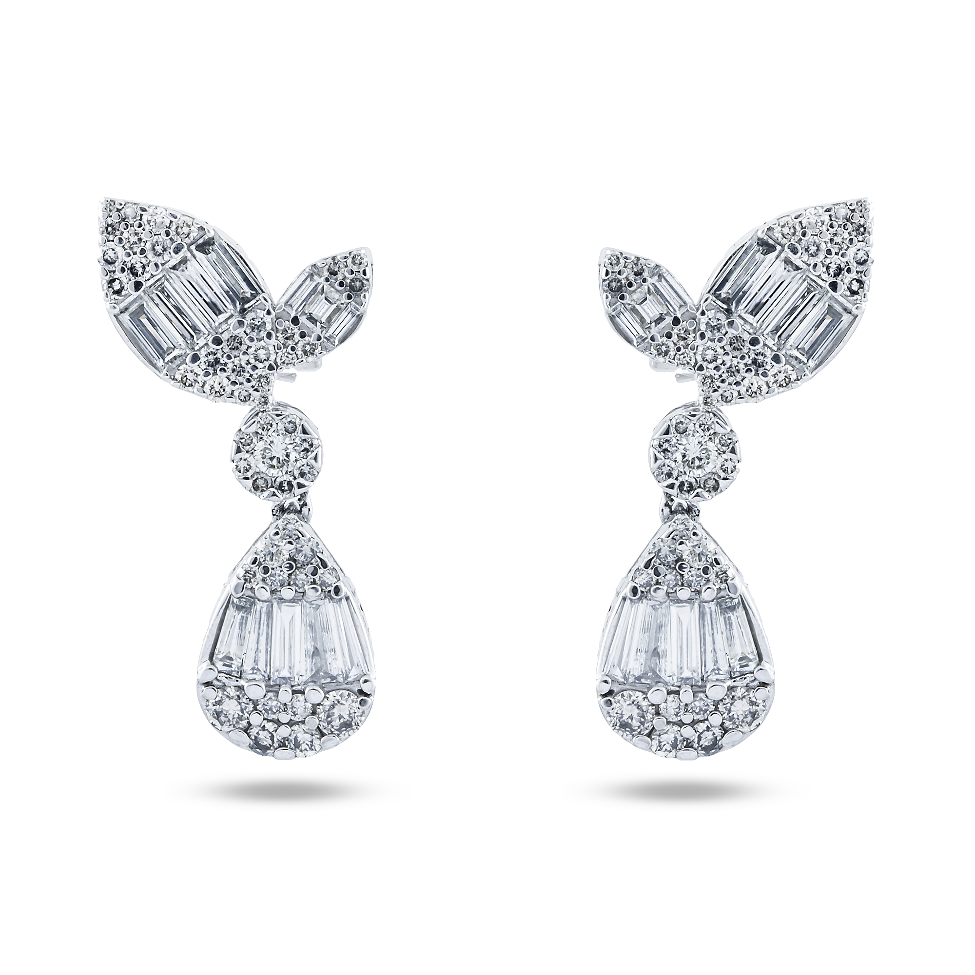 14K White Gold Citrus Diamond Drop Earrings 3.0ctw
