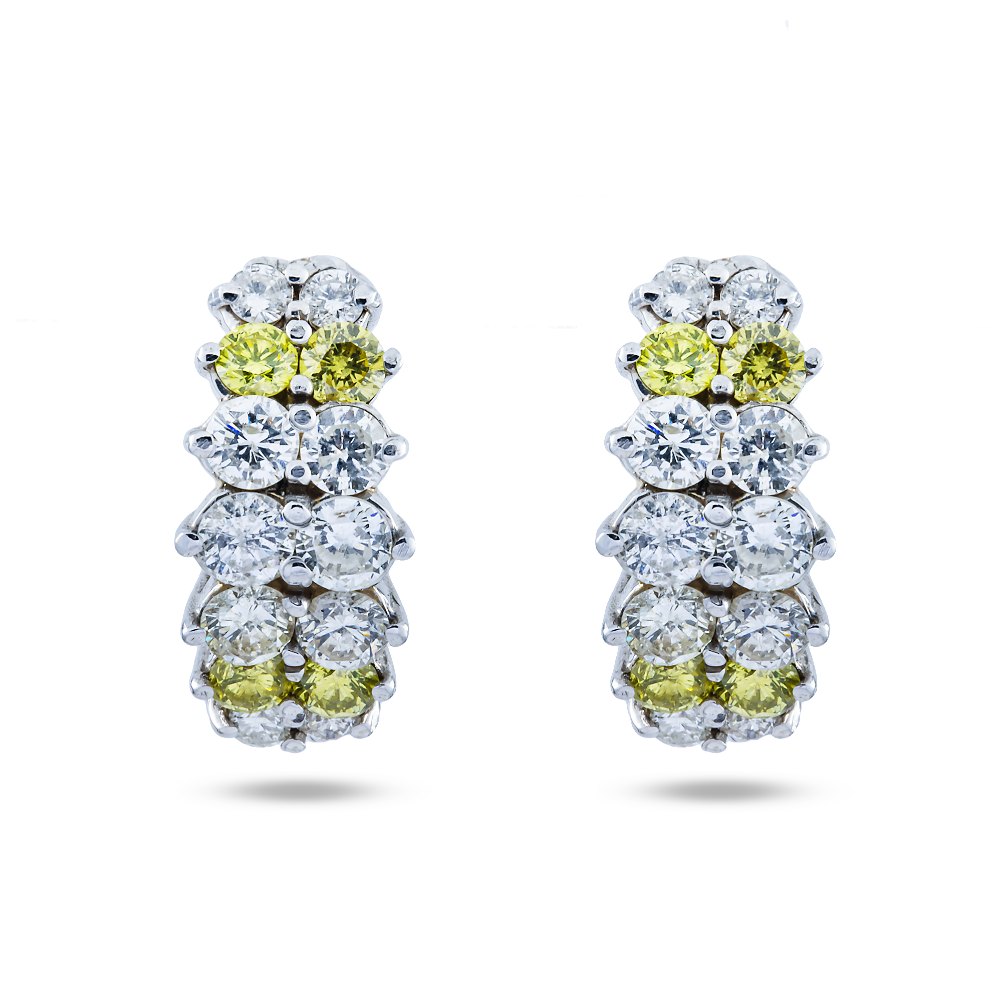 14K White Gold Canary Yellow Diamond Hoop Earrings 3.24ctw
