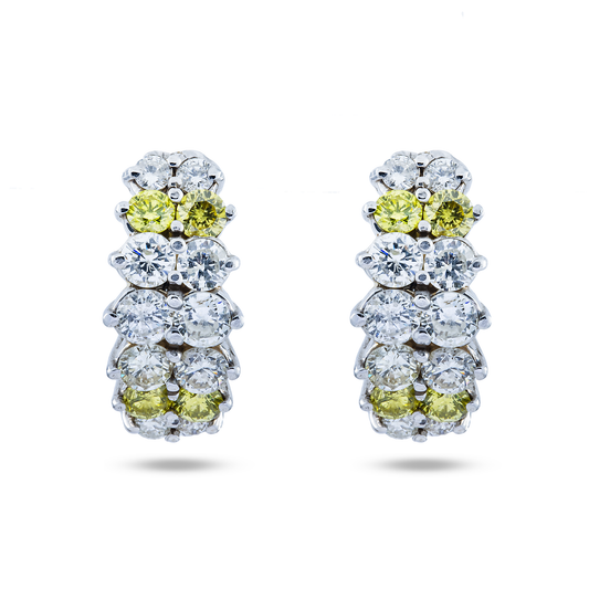 14K White Gold White & Fancy Yellow Diamond Hoop Earrings 3.24ctw