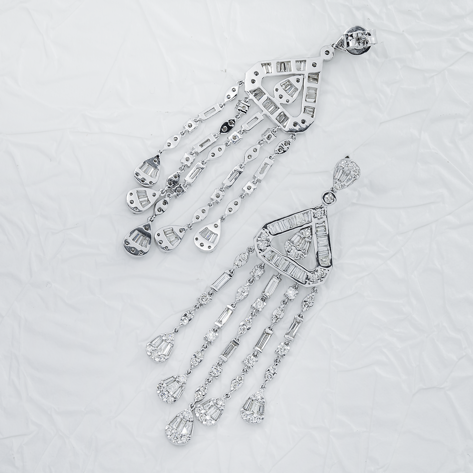 14K White Gold Eye of the Storm Diamond Drop Earrings 4.01ctw