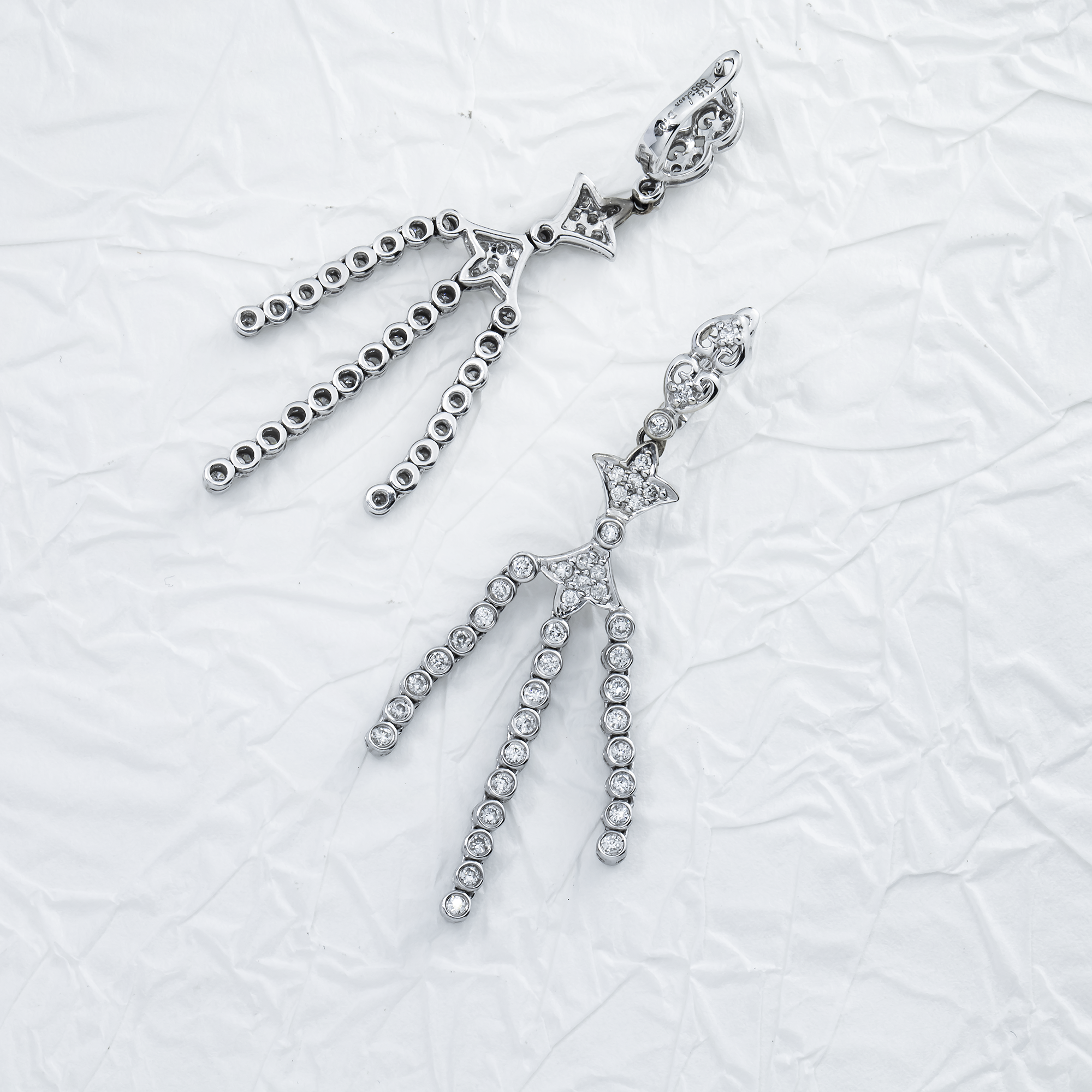 14K White Gold Round Diamond Dagger Drop Earrings 1.02ctw