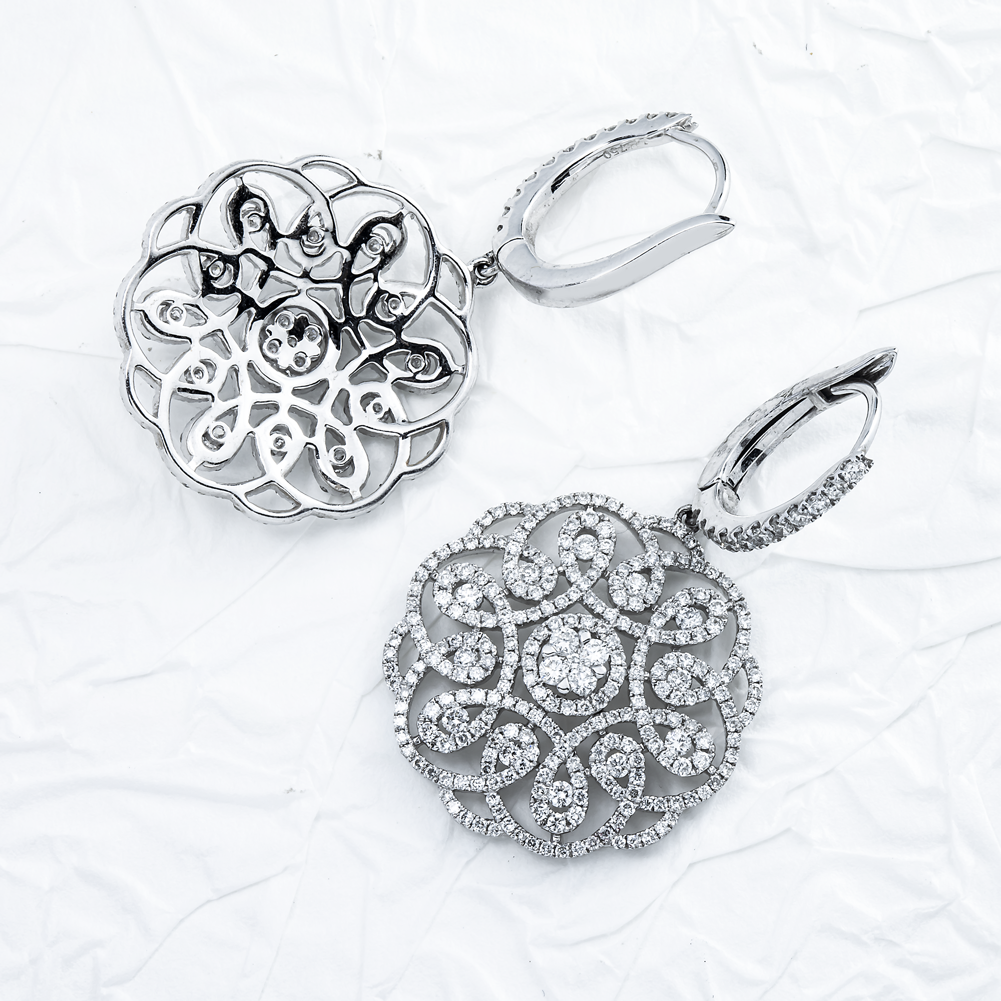 18K White Gold Eternal Garden Round Diamond Drop Earrings 2.42ctw