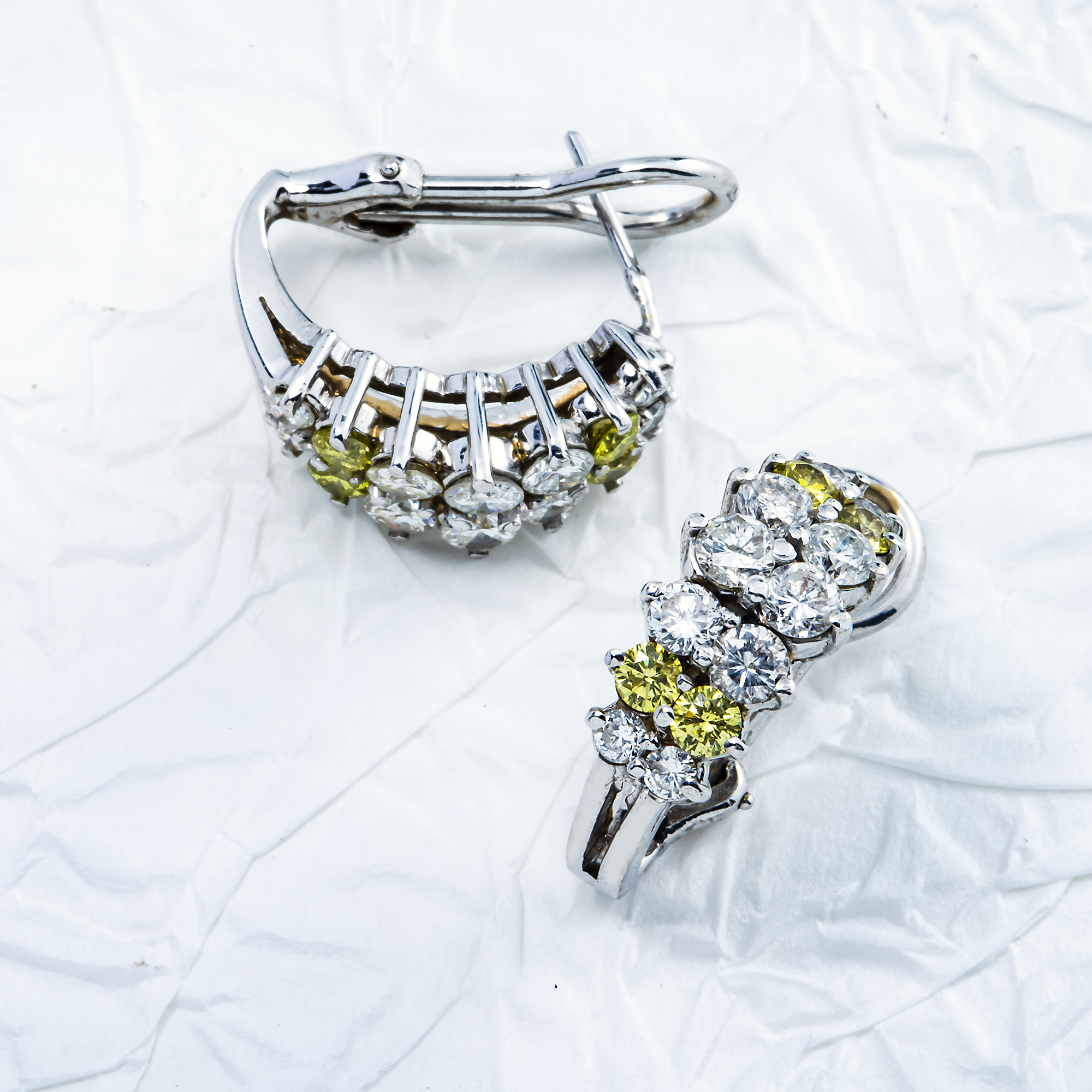14K White Gold Canary Yellow Diamond Hoop Earrings 3.24ctw