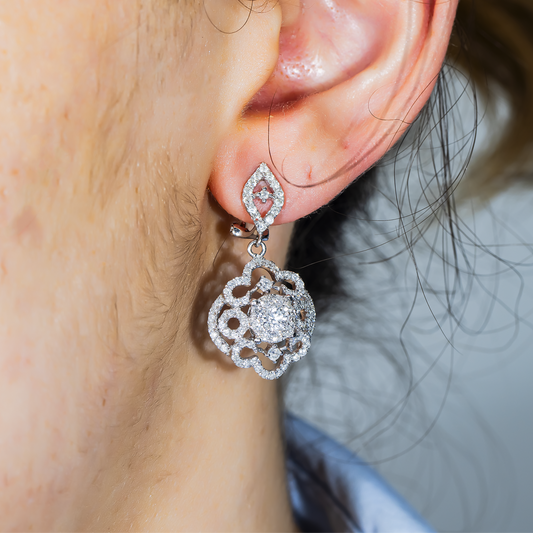 14K White Gold Round Diamond Flower Drop Earrings 2.21ctw