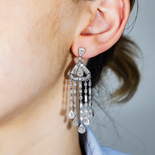 14K White Gold Eye of the Storm Diamond Drop Earrings 4.01ctw