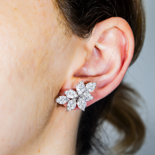 14K White Gold Marquise & Princess Diamond Vine Climber Earrings 4.38ctw