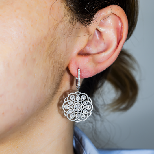18K White Gold Eternal Garden Round Diamond Drop Earrings 2.42ctw