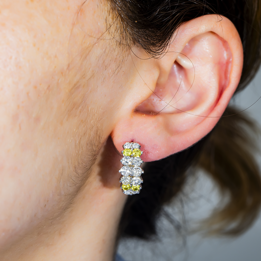 14K White Gold White & Fancy Yellow Diamond Hoop Earrings 3.24ctw