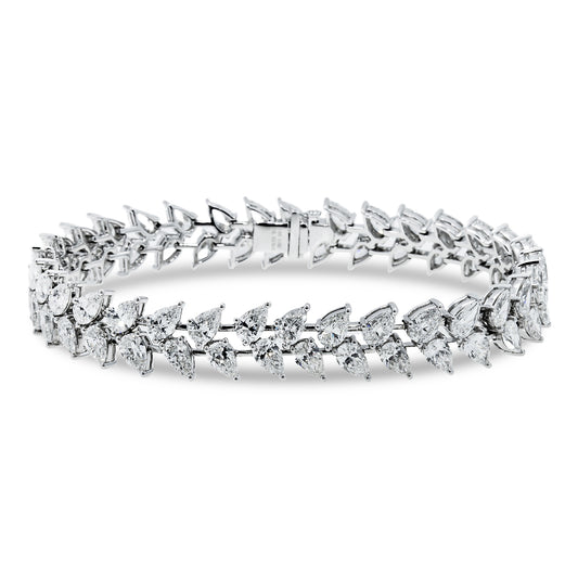 18K White Gold Pear Cut Diamond Rosebud Tennis Bracelet 16.68ctw