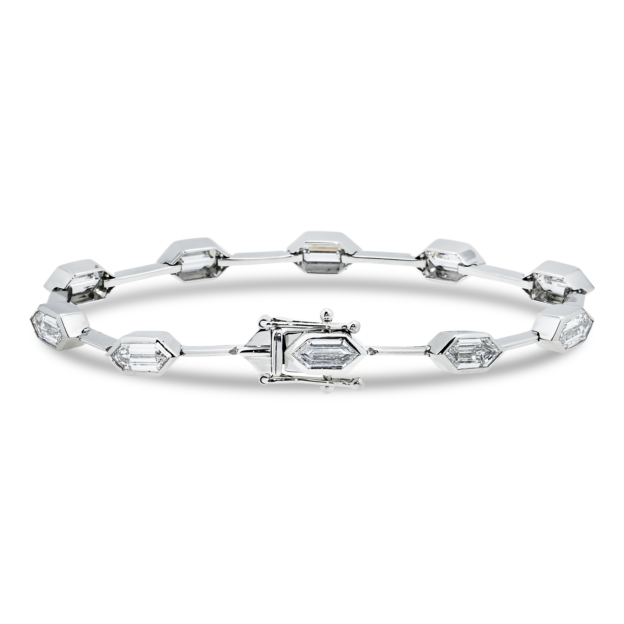 Platinum Hexagon Cut Diamond Satellite Bracelet 10.92Ct Bracelets